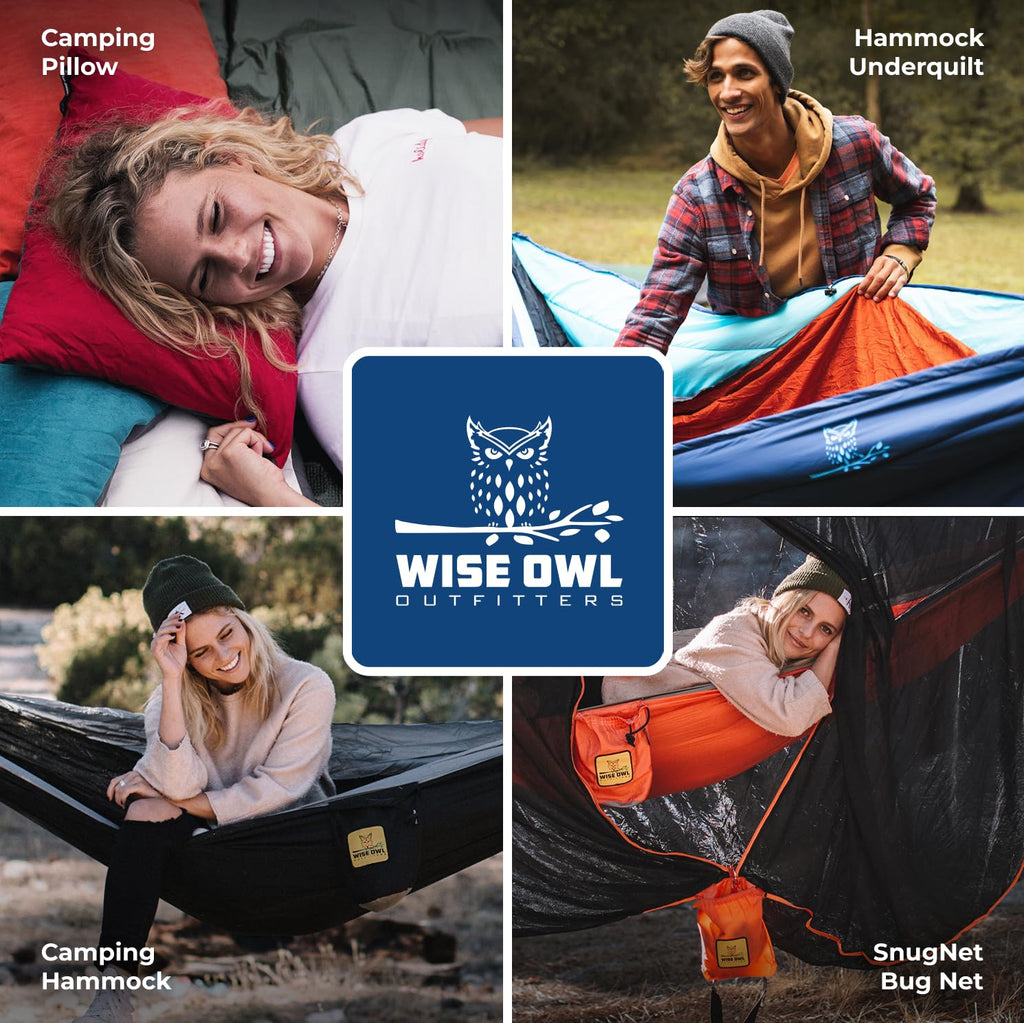 Wise Owl Outfitters Camping Hammock – 500lbs Portable Hammock with Tree Straps - Travel, Backpacking, Hiking, Outdoors Camping Gear - Single or Double