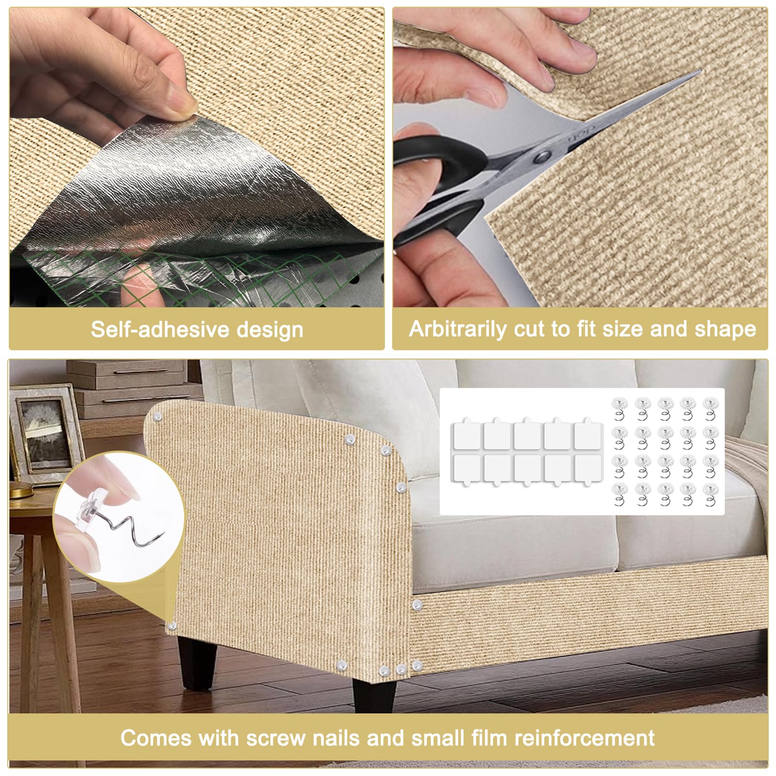 Cat Scratching Mat, 118.5"x15.9" Trimmable Self-Adhesive Cat Scratch Carpet, Couch Protector from Cats Claws, Furniture Corner Protectors for Cats, Indoor Furniture Protection for Chair
