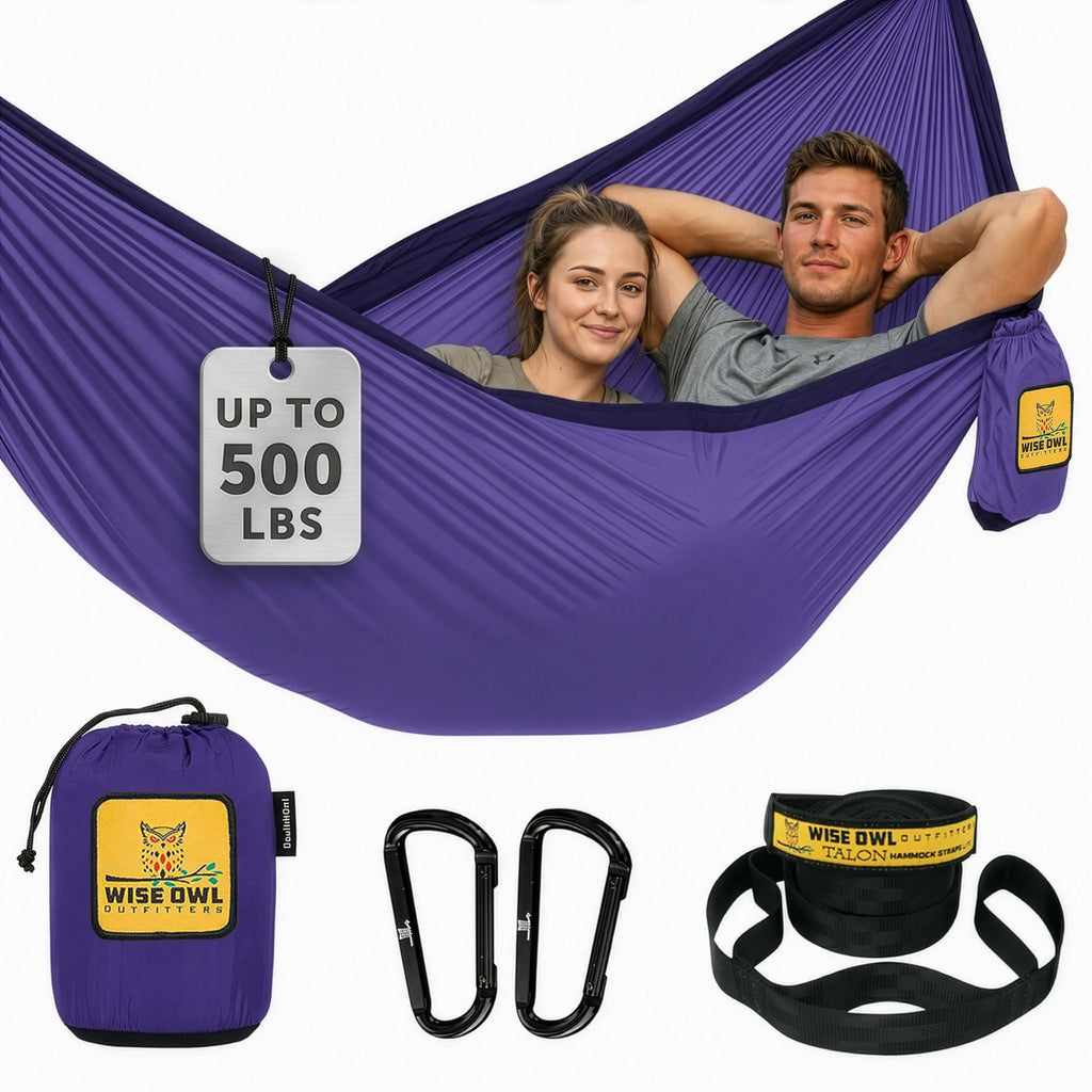 Wise Owl Outfitters Camping Hammock – 500lbs Portable Hammock with Tree Straps - Travel, Backpacking, Hiking, Outdoors Camping Gear - Single or Double