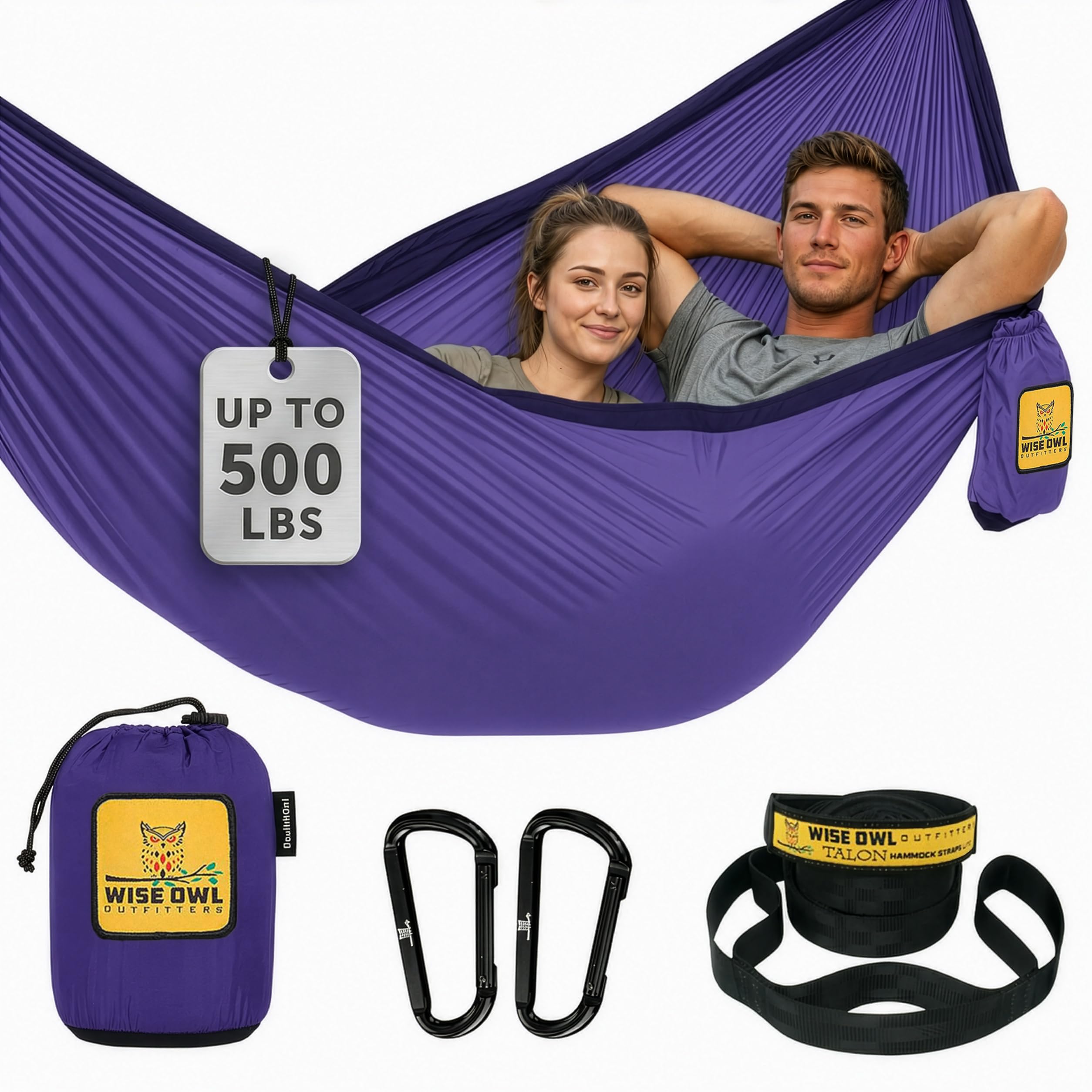Wise Owl Outfitters Camping Hammock – 500lbs Portable Hammock with Tree Straps - Travel, Backpacking, Hiking, Outdoors Camping Gear - Single or Double