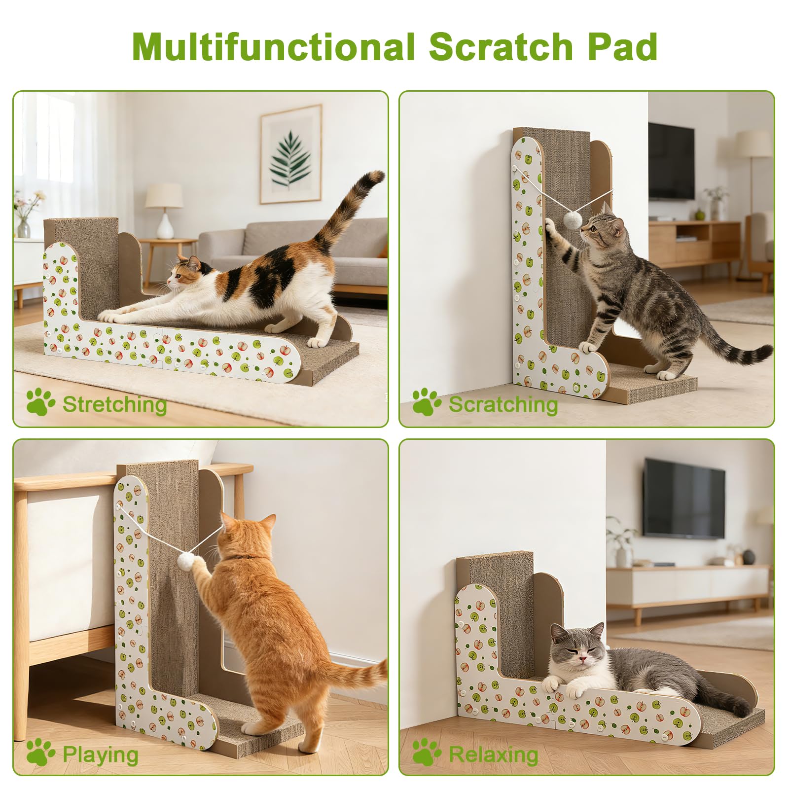 TIMHAKA Cat Scratching Board, Corrugate Cat Scratcher for Indoor Cats with Catnip, Cat Scratch Pad with Premium Scratch Textures Design, Cardboard Cat Scratcher with Double-Sided Usability