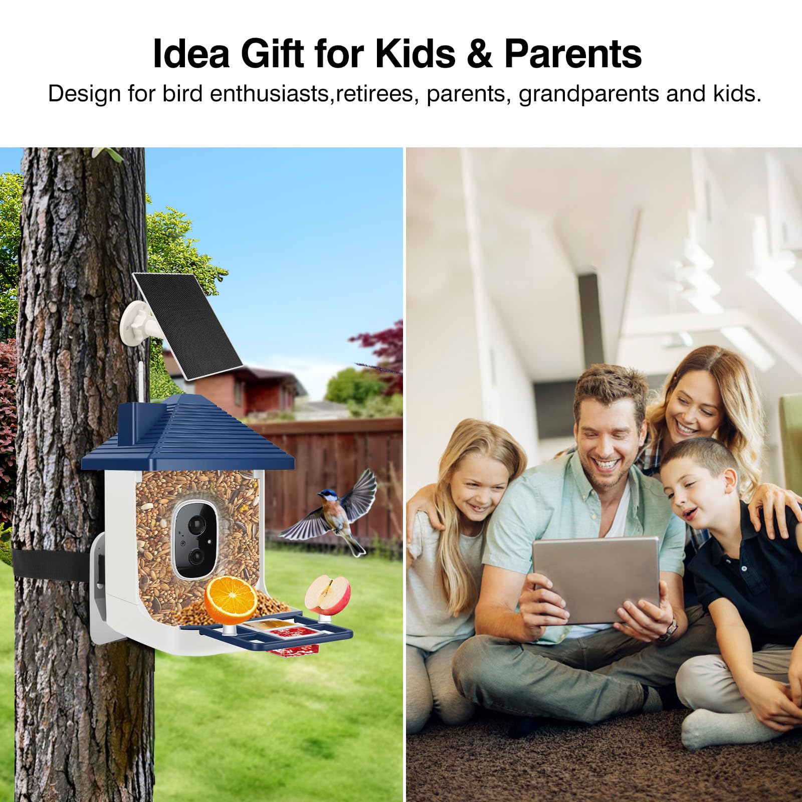 Smart Bird Feeder with Camera,AI Identify Species,Bird House with Solar Powered,Instant Arrival Alerts,2K Capture Video,Live View for Lover