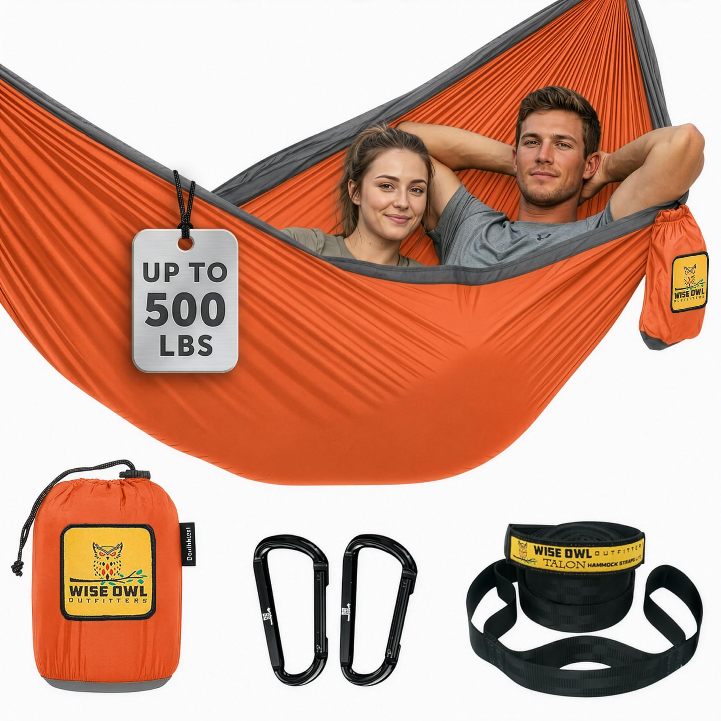 Wise Owl Outfitters Camping Hammock – 500lbs Portable Hammock with Tree Straps - Travel, Backpacking, Hiking, Outdoors Camping Gear - Single or Double