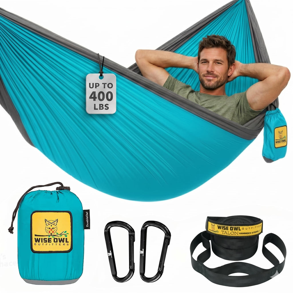Wise Owl Outfitters Camping Hammock – 500lbs Portable Hammock with Tree Straps - Travel, Backpacking, Hiking, Outdoors Camping Gear - Single or Double