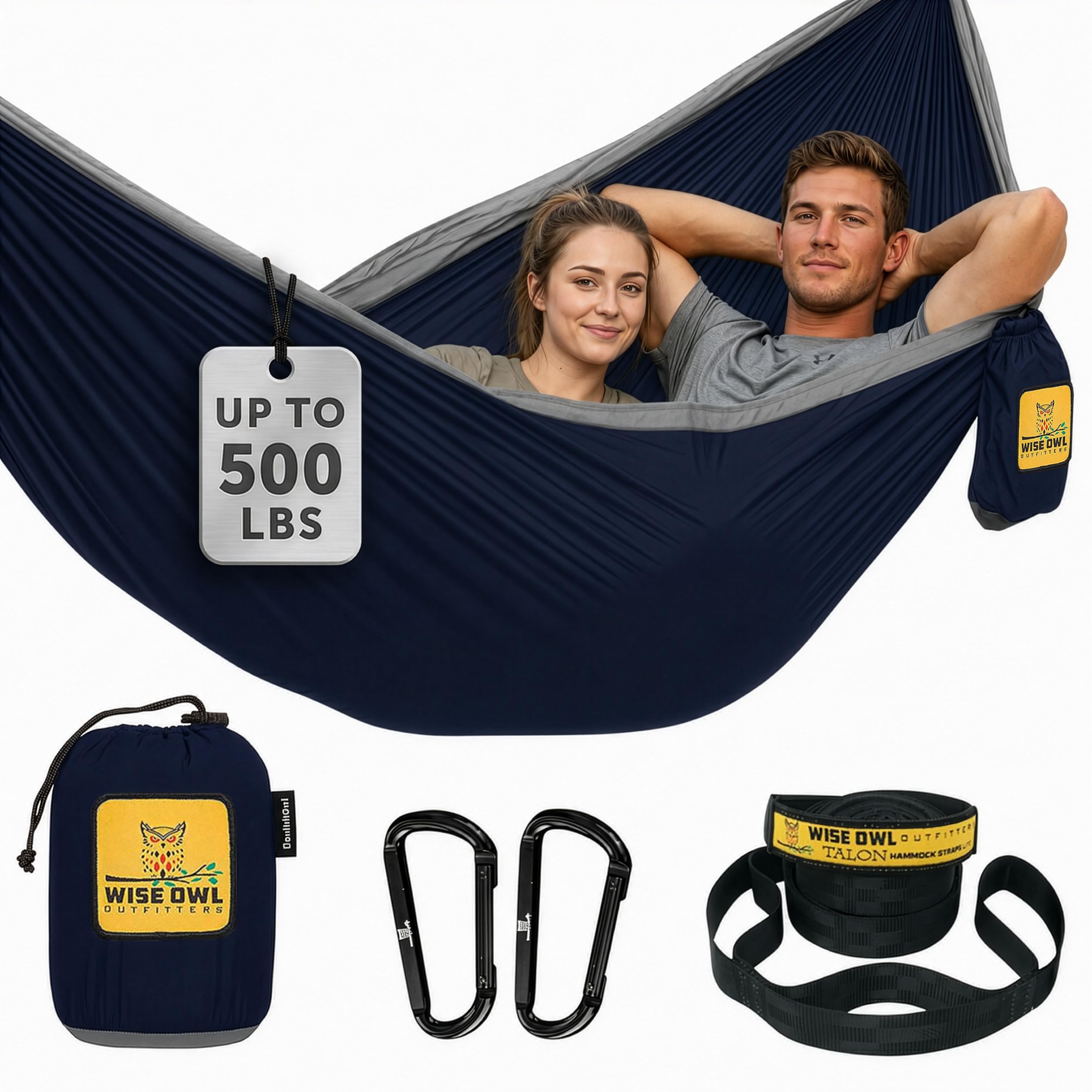 Wise Owl Outfitters Camping Hammock – 500lbs Portable Hammock with Tree Straps - Travel, Backpacking, Hiking, Outdoors Camping Gear - Single or Double