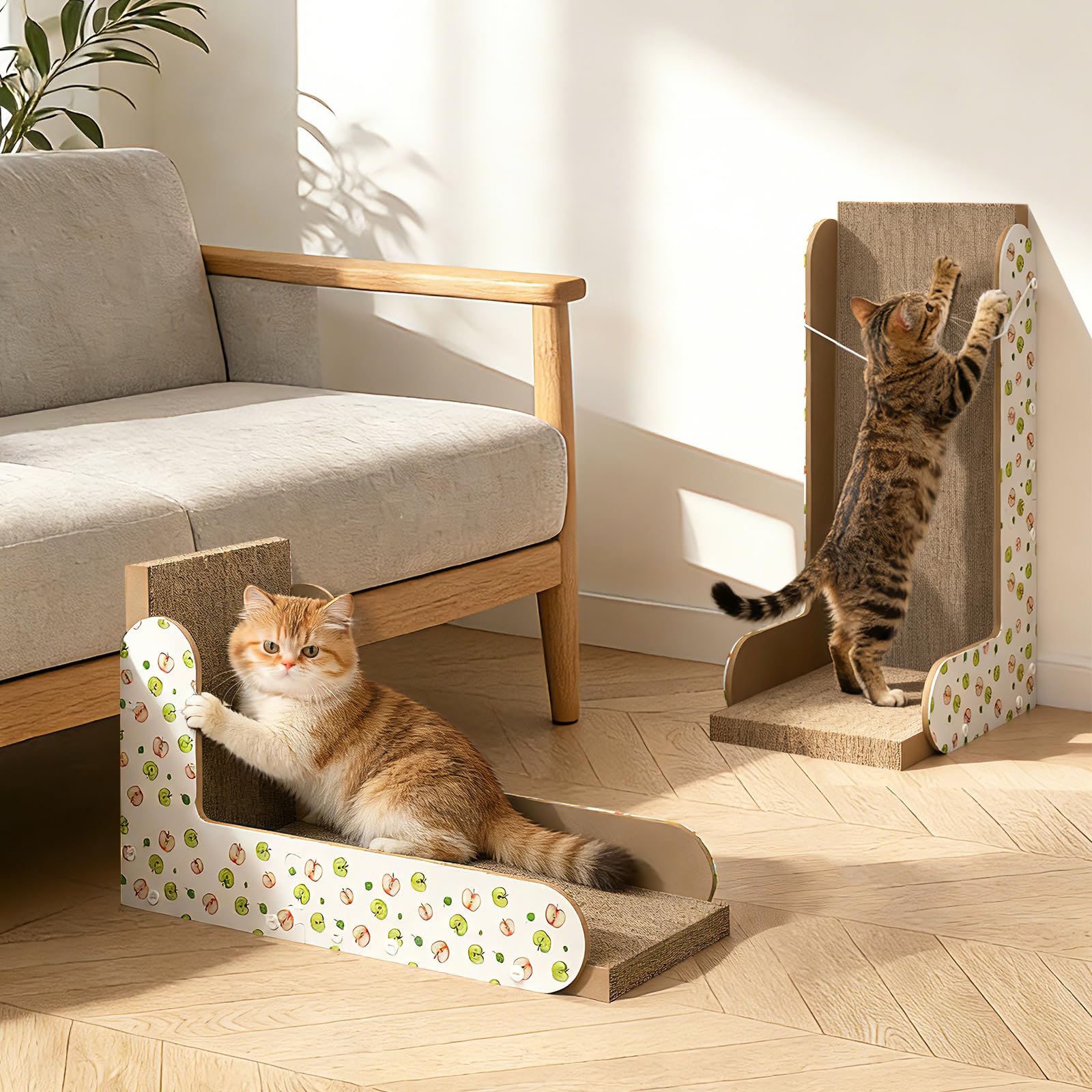 TIMHAKA Cat Scratching Board, Corrugate Cat Scratcher for Indoor Cats with Catnip, Cat Scratch Pad with Premium Scratch Textures Design, Cardboard Cat Scratcher with Double-Sided Usability