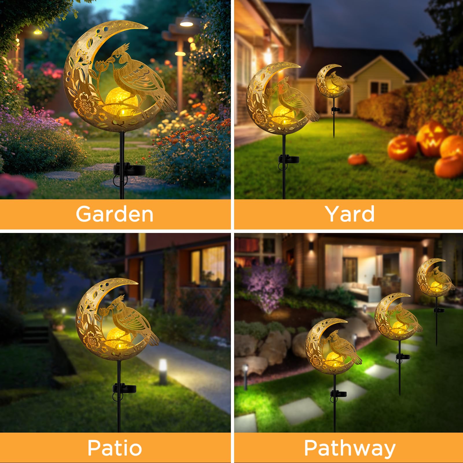 JOBOSI Solar Moon Cardinals Garden Light, Moving Moon & Cardinals Stake Decor for Yard, Lawn, Gifts for Women Mom Grandma, Christmas, New Year Decor Gift