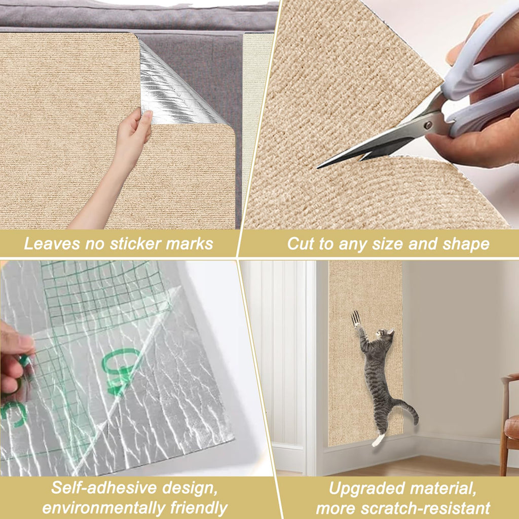 Cat Scratching Mat, 118.5"x15.9" Trimmable Self-Adhesive Cat Scratch Carpet, Couch Protector from Cats Claws, Furniture Corner Protectors for Cats, Indoor Furniture Protection for Chair