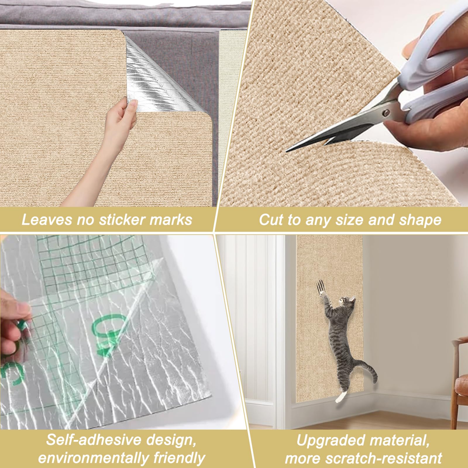 Cat Scratching Mat, 118.5"x15.9" Trimmable Self-Adhesive Cat Scratch Carpet, Couch Protector from Cats Claws, Furniture Corner Protectors for Cats, Indoor Furniture Protection for Chair