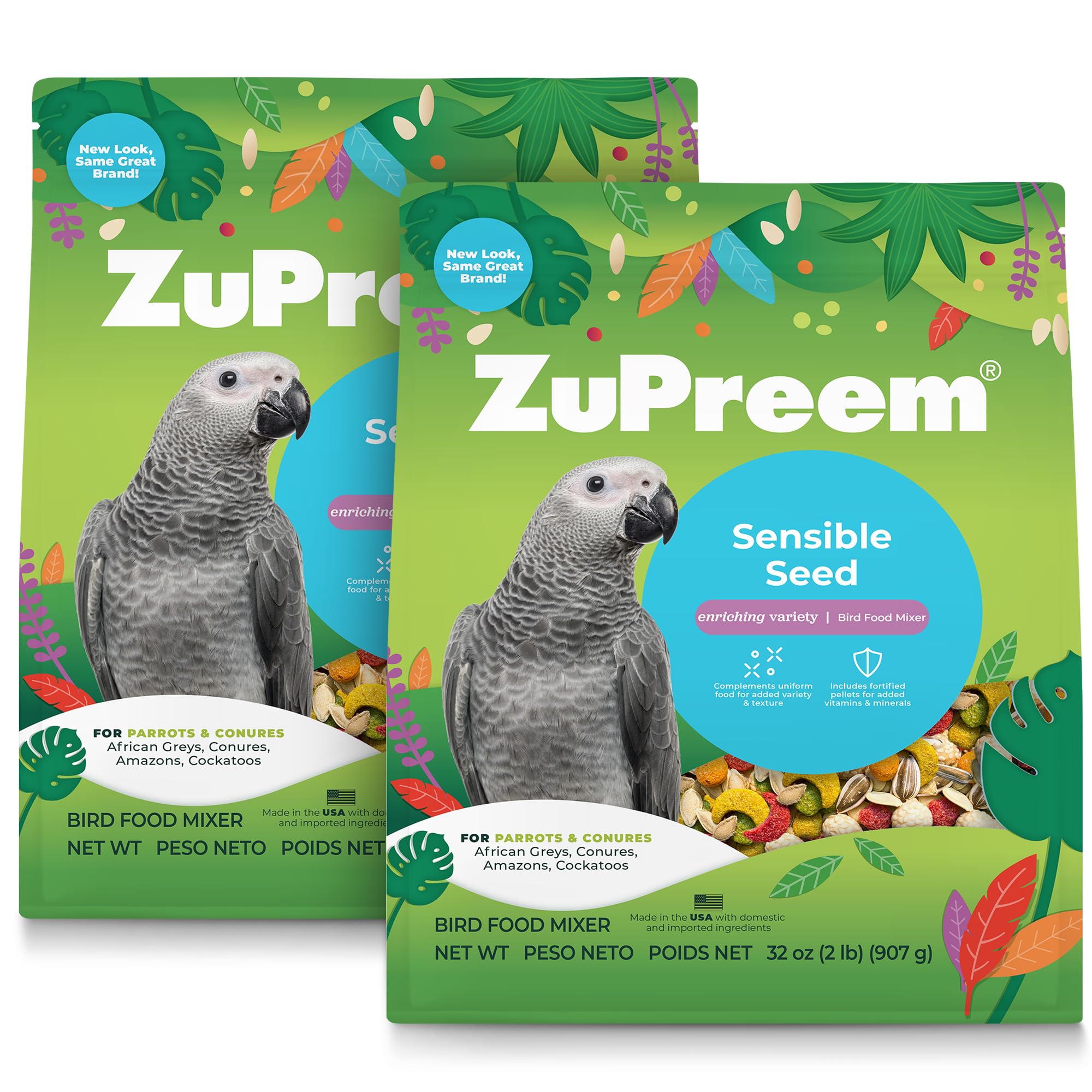 ZuPreem Sensible Seed Bird Food for Small, Medium and Large Birds, Parrots & Conures | Premium Blend of Seeds and FruitBlend Pellets | Made in The USA