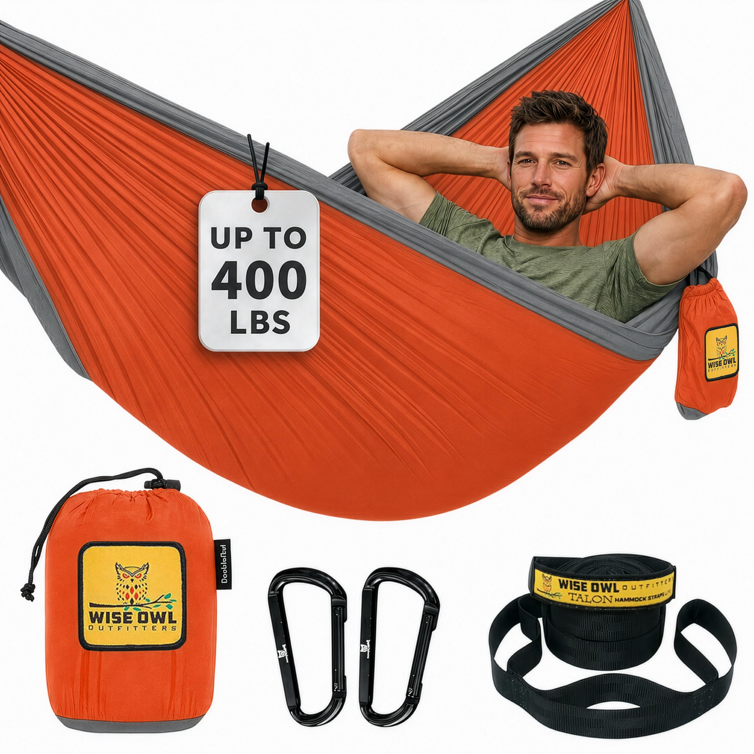 Wise Owl Outfitters Camping Hammock – 500lbs Portable Hammock with Tree Straps - Travel, Backpacking, Hiking, Outdoors Camping Gear - Single or Double