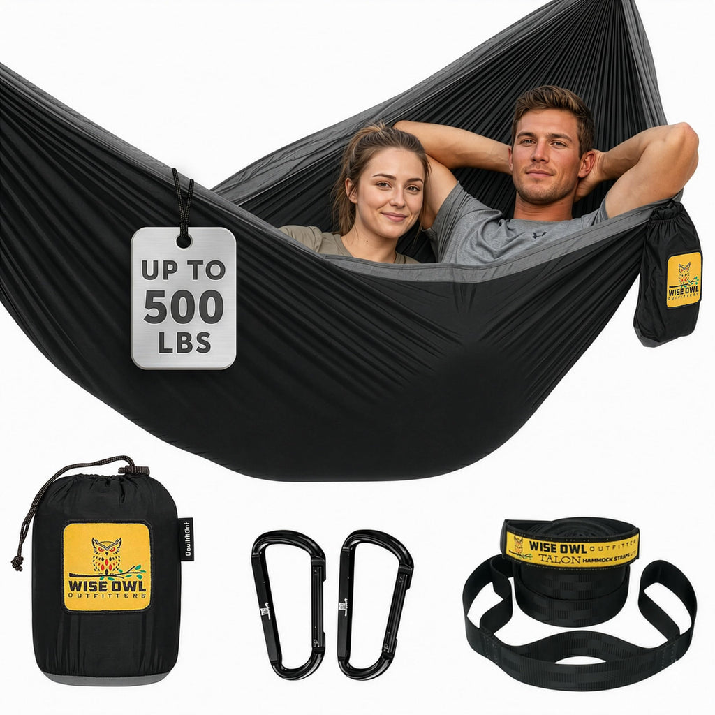 Wise Owl Outfitters Camping Hammock – 500lbs Portable Hammock with Tree Straps - Travel, Backpacking, Hiking, Outdoors Camping Gear - Single or Double