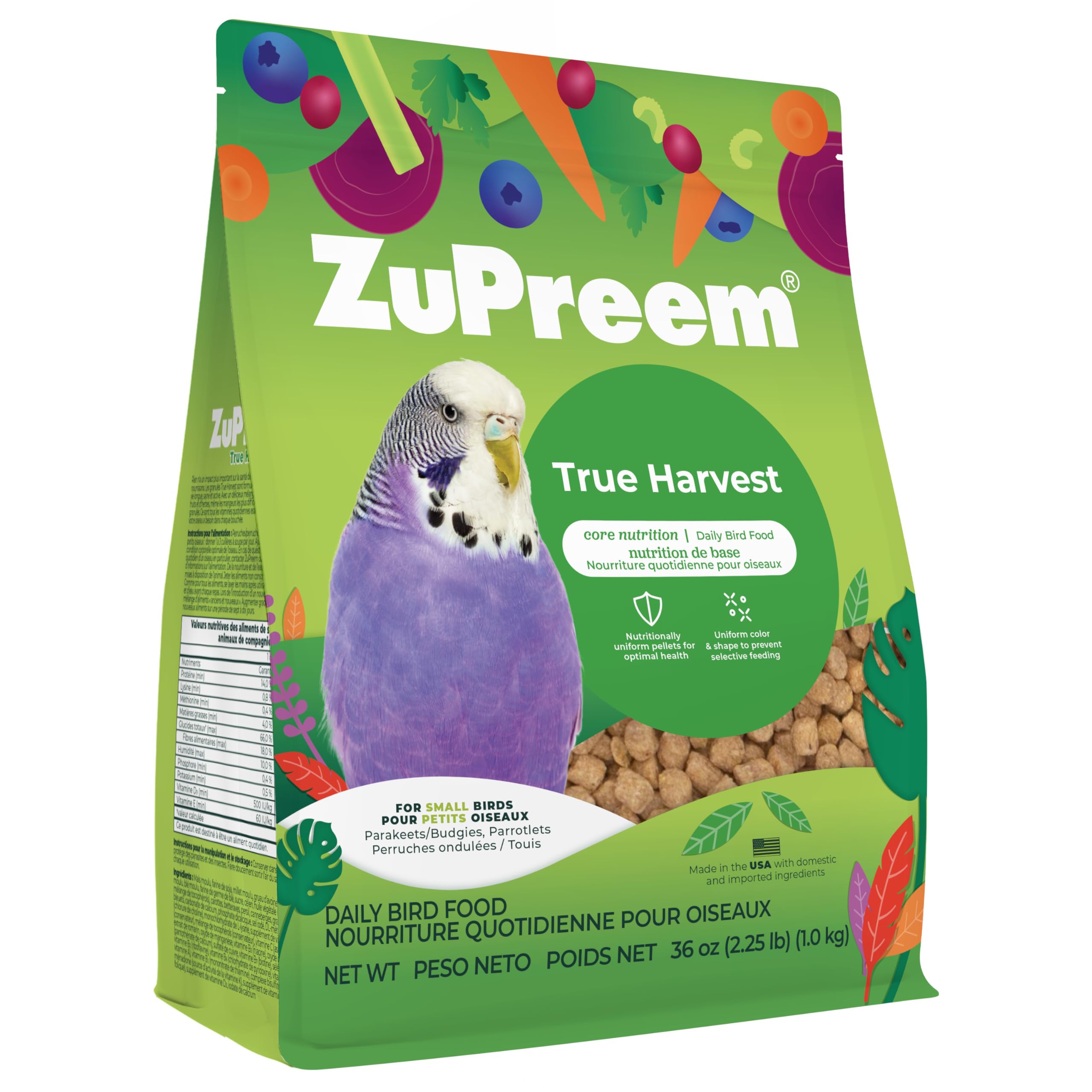 ZuPreem Sensible Seed Bird Food for Small, Medium and Large Birds, Parrots & Conures | Premium Blend of Seeds and FruitBlend Pellets | Made in The USA