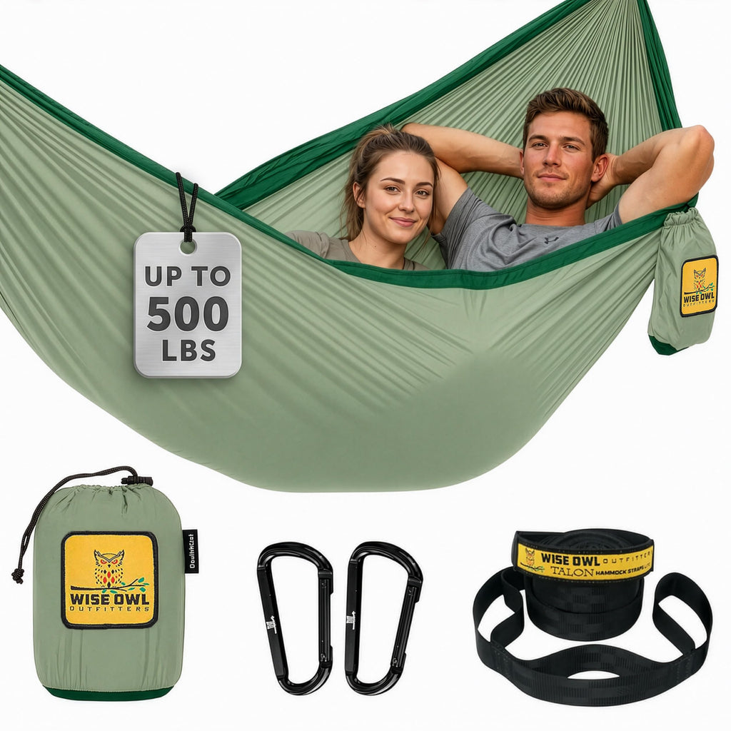 Wise Owl Outfitters Camping Hammock – 500lbs Portable Hammock with Tree Straps - Travel, Backpacking, Hiking, Outdoors Camping Gear - Single or Double