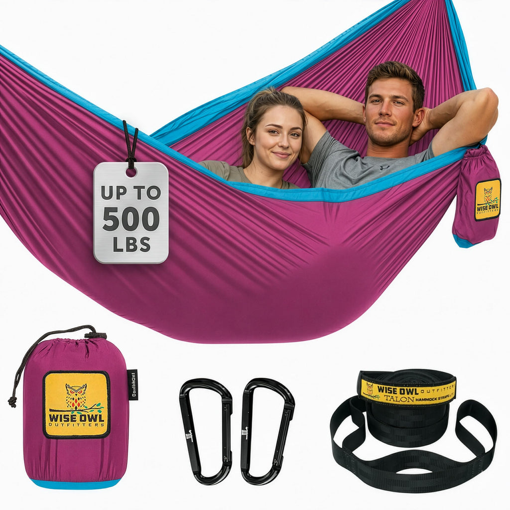 Wise Owl Outfitters Camping Hammock – 500lbs Portable Hammock with Tree Straps - Travel, Backpacking, Hiking, Outdoors Camping Gear - Single or Double