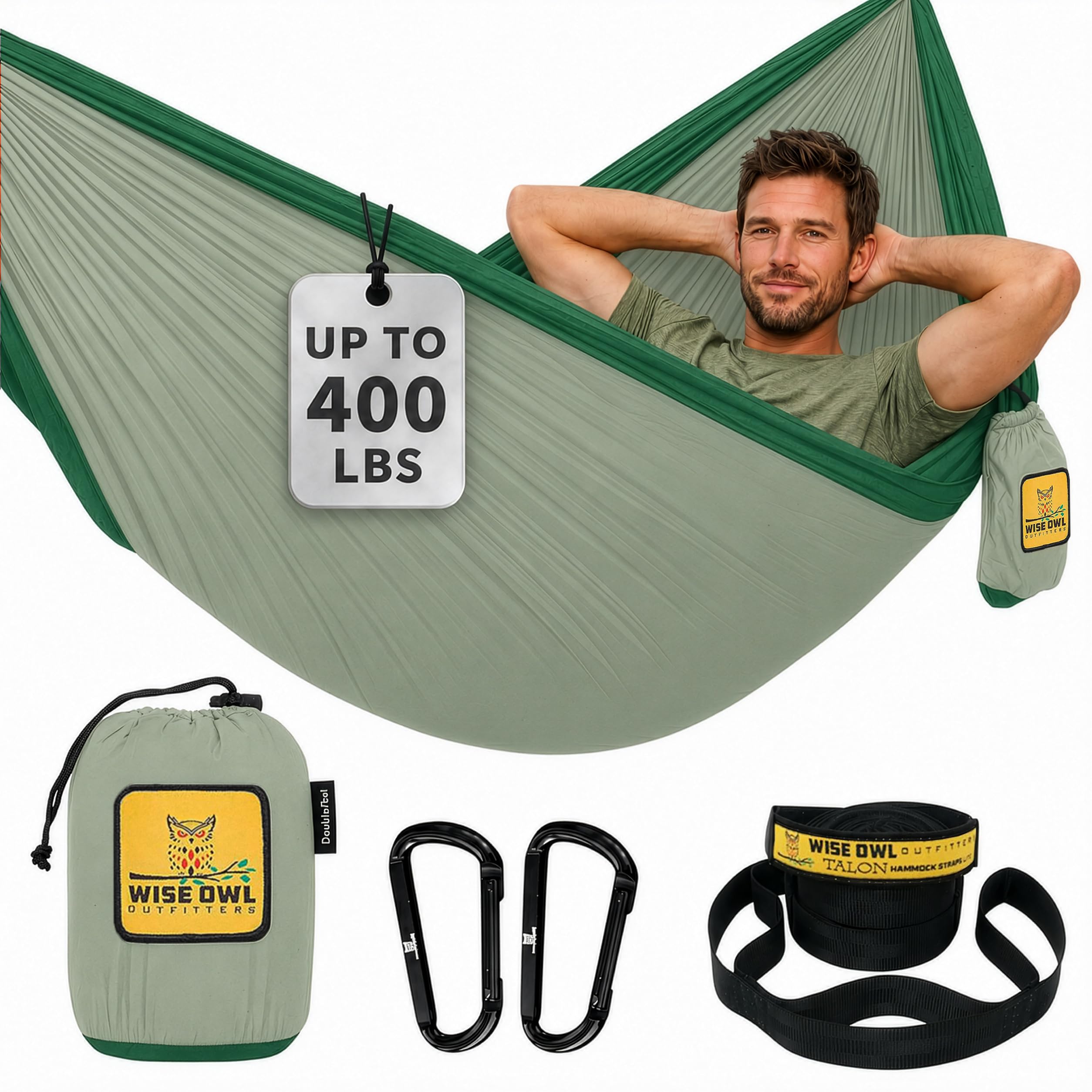 Wise Owl Outfitters Camping Hammock – 500lbs Portable Hammock with Tree Straps - Travel, Backpacking, Hiking, Outdoors Camping Gear - Single or Double