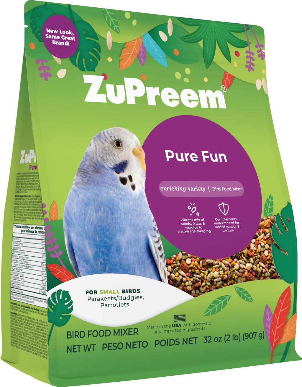 ZuPreem Sensible Seed Bird Food for Small, Medium and Large Birds, Parrots & Conures | Premium Blend of Seeds and FruitBlend Pellets | Made in The USA
