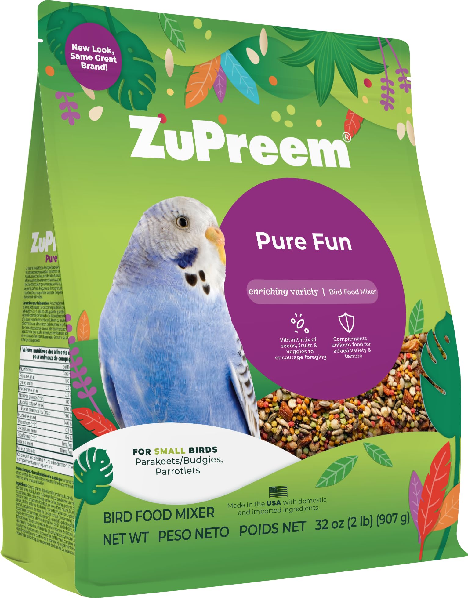 ZuPreem Sensible Seed Bird Food for Small, Medium and Large Birds, Parrots & Conures | Premium Blend of Seeds and FruitBlend Pellets | Made in The USA
