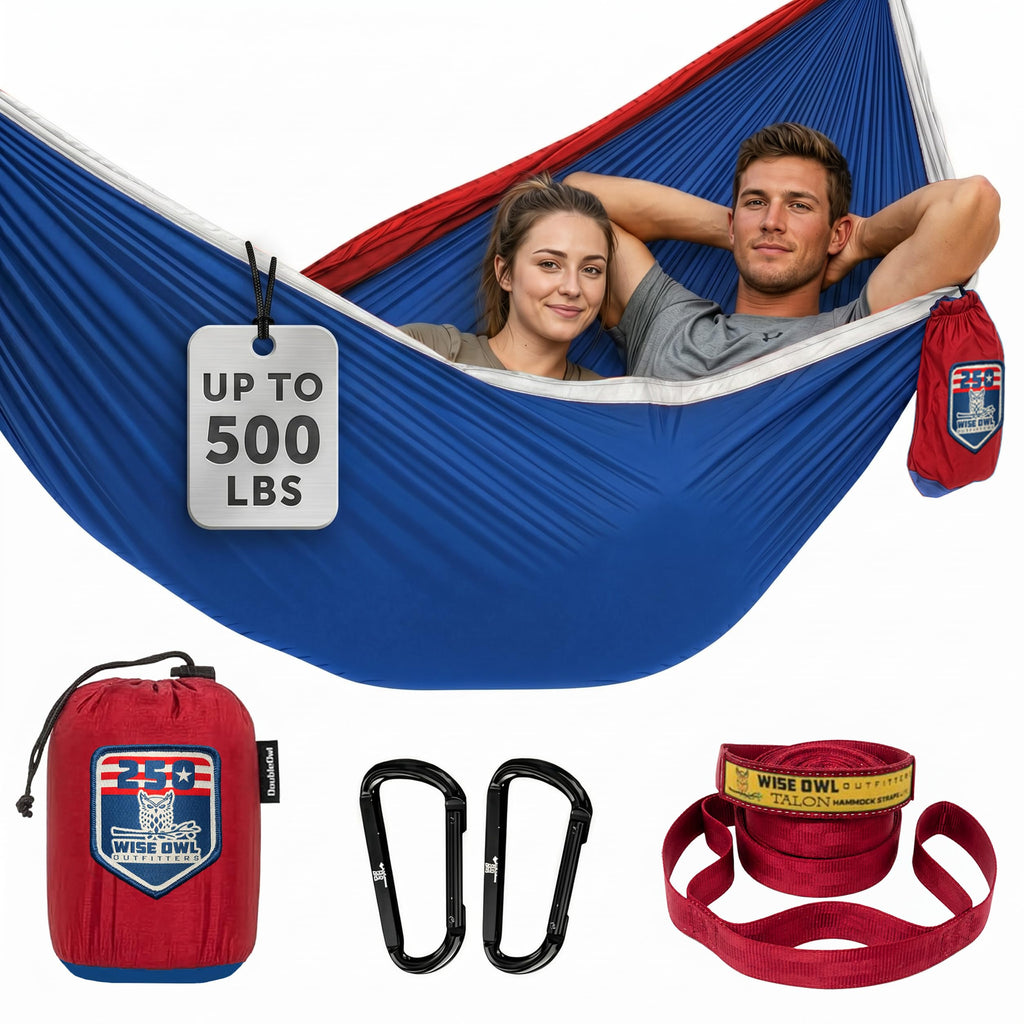 Wise Owl Outfitters Camping Hammock – 500lbs Portable Hammock with Tree Straps - Travel, Backpacking, Hiking, Outdoors Camping Gear - Single or Double