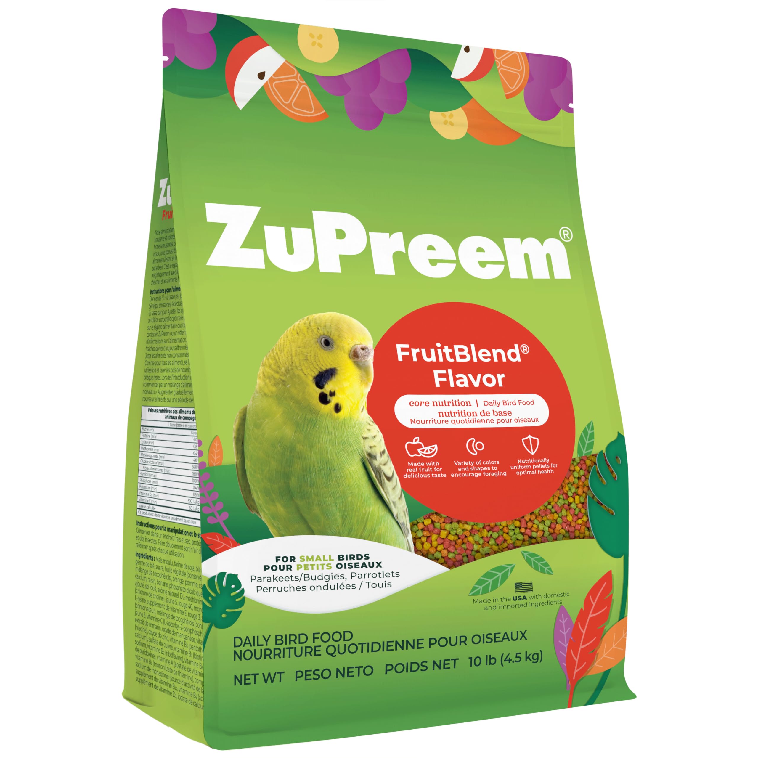 ZuPreem Sensible Seed Bird Food for Small, Medium and Large Birds, Parrots & Conures | Premium Blend of Seeds and FruitBlend Pellets | Made in The USA