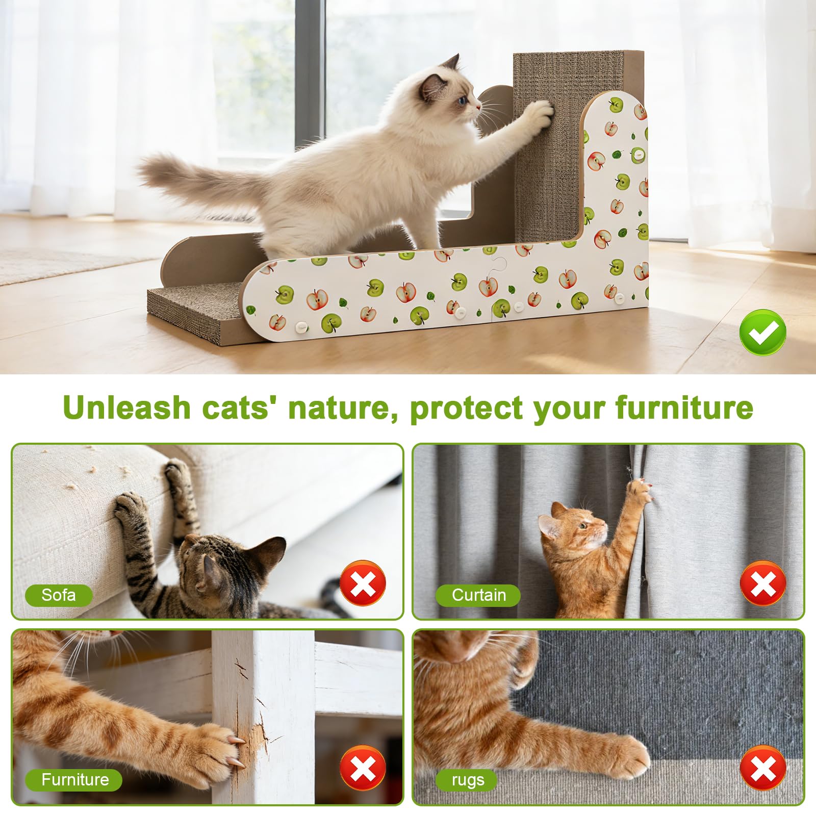 TIMHAKA Cat Scratching Board, Corrugate Cat Scratcher for Indoor Cats with Catnip, Cat Scratch Pad with Premium Scratch Textures Design, Cardboard Cat Scratcher with Double-Sided Usability