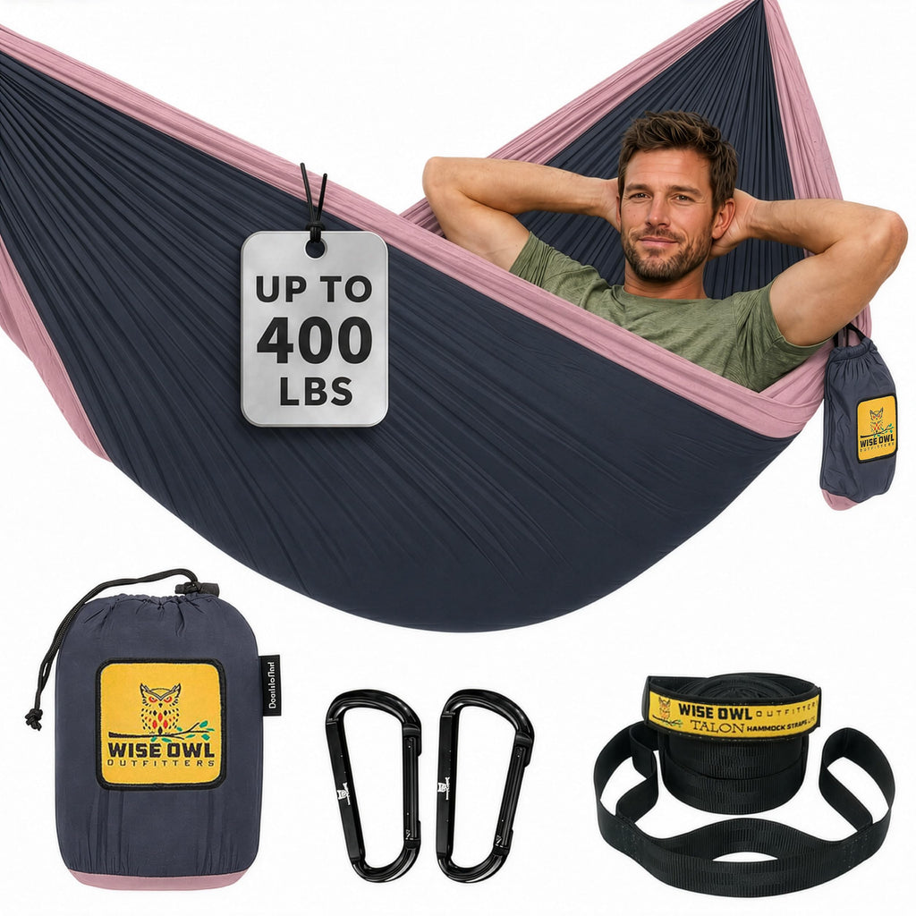 Wise Owl Outfitters Camping Hammock – 500lbs Portable Hammock with Tree Straps - Travel, Backpacking, Hiking, Outdoors Camping Gear - Single or Double