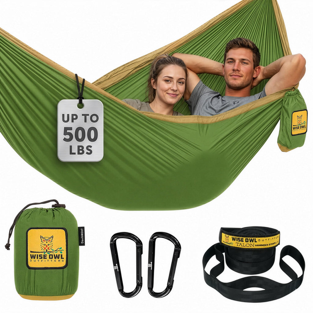 Wise Owl Outfitters Camping Hammock – 500lbs Portable Hammock with Tree Straps - Travel, Backpacking, Hiking, Outdoors Camping Gear - Single or Double