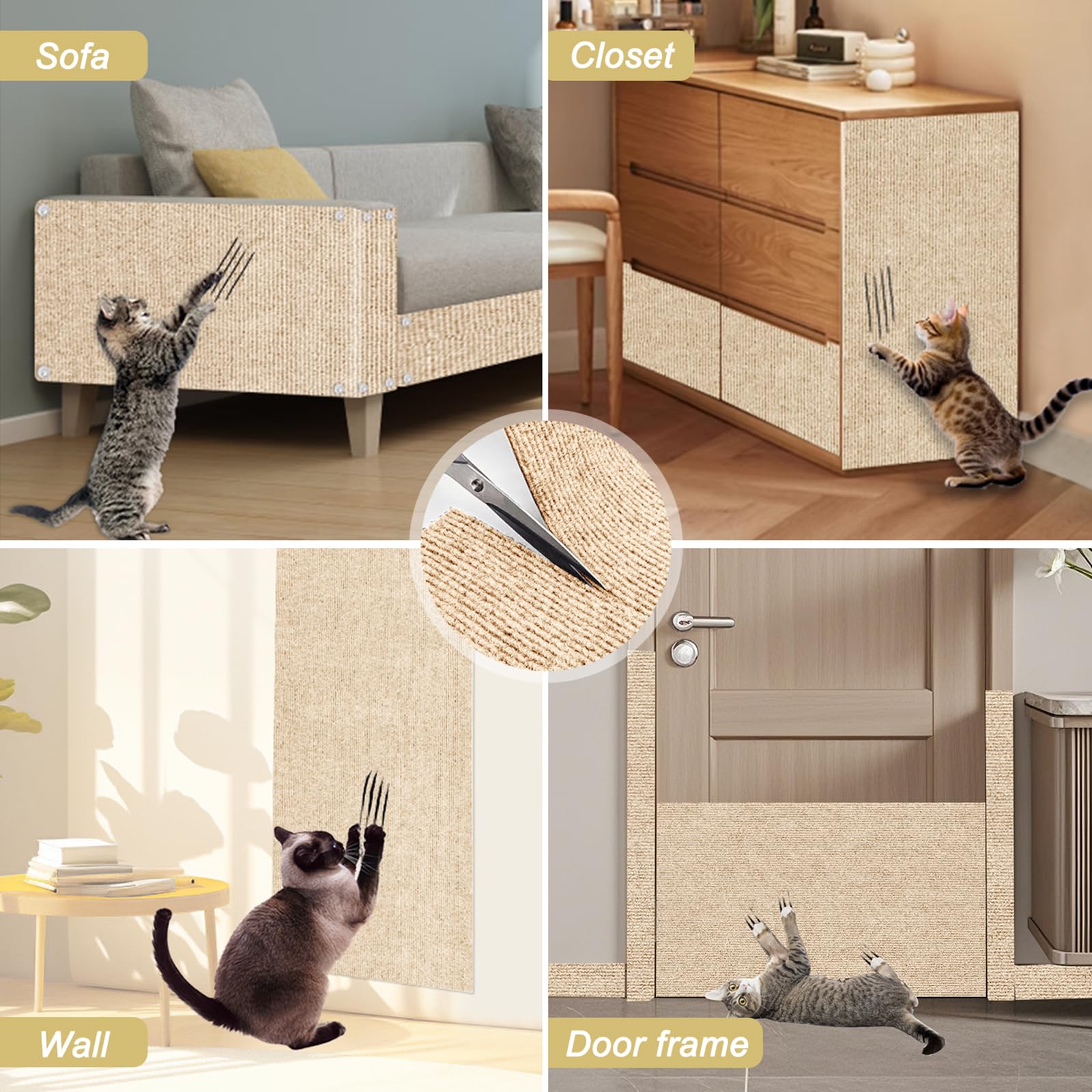 Cat Scratching Mat, 118.5"x15.9" Trimmable Self-Adhesive Cat Scratch Carpet, Couch Protector from Cats Claws, Furniture Corner Protectors for Cats, Indoor Furniture Protection for Chair