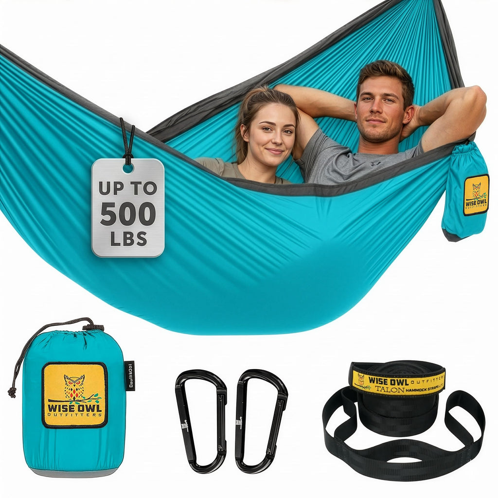 Wise Owl Outfitters Camping Hammock – 500lbs Portable Hammock with Tree Straps - Travel, Backpacking, Hiking, Outdoors Camping Gear - Single or Double
