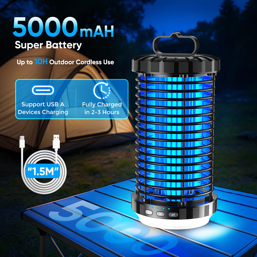 Bug Zapper Outdoor, 2026 Upgraded 3 in 1 Rechargeable Bug Zapper with 5000mAh Battery & LED Night Light
