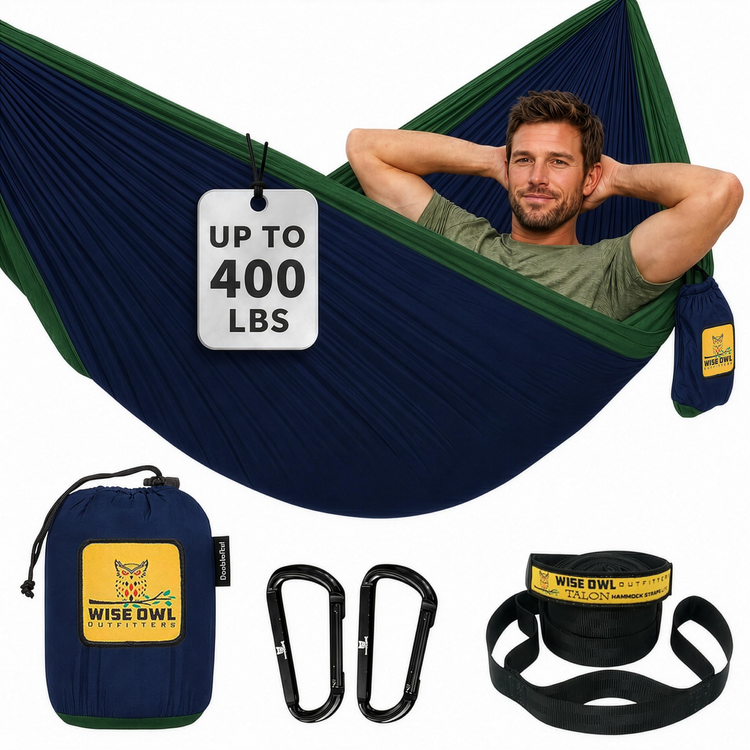 Wise Owl Outfitters Camping Hammock – 500lbs Portable Hammock with Tree Straps - Travel, Backpacking, Hiking, Outdoors Camping Gear - Single or Double