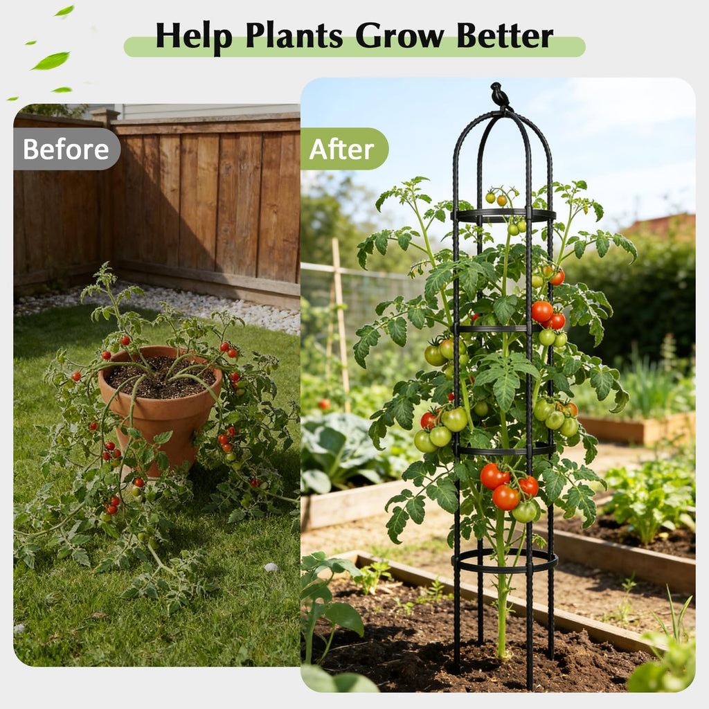 Garden Obelisk Trellis for Climbing Plants Outdoor, Tomato Cage, Rose, Flowers, Grape, Pea, Cucumber Trellis, Rustproof Plastic Coated Metal Plant Support Trellis for Potted Plants