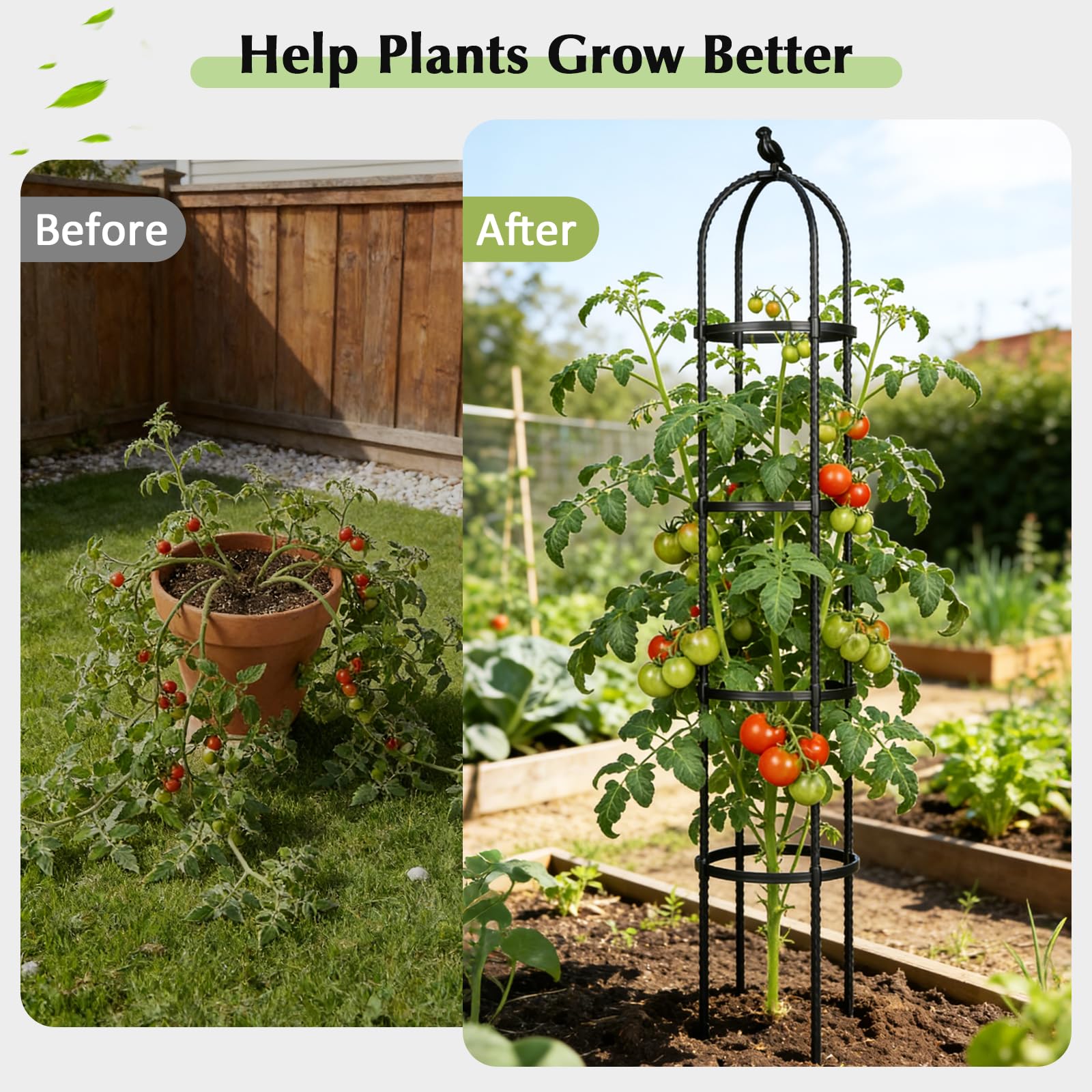 Garden Obelisk Trellis for Climbing Plants Outdoor, Tomato Cage, Rose, Flowers, Grape, Pea, Cucumber Trellis, Rustproof Plastic Coated Metal Plant Support Trellis for Potted Plants
