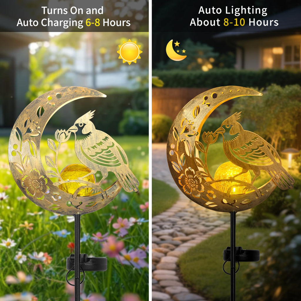 JOBOSI Solar Moon Cardinals Garden Light, Moving Moon & Cardinals Stake Decor for Yard, Lawn, Gifts for Women Mom Grandma, Christmas, New Year Decor Gift