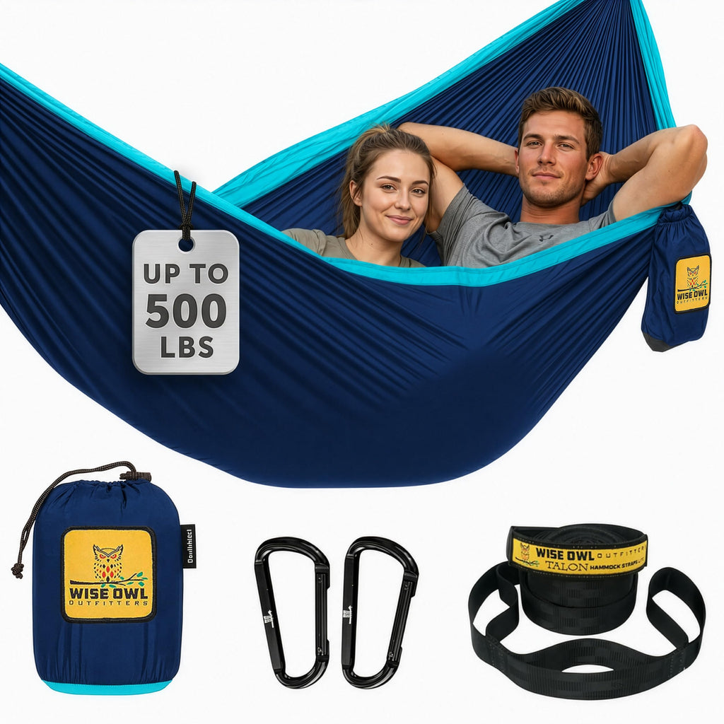 Wise Owl Outfitters Camping Hammock – 500lbs Portable Hammock with Tree Straps - Travel, Backpacking, Hiking, Outdoors Camping Gear - Single or Double