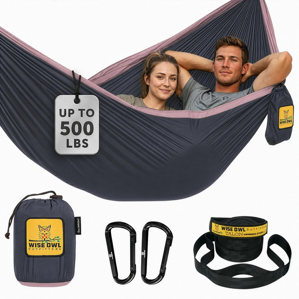 Wise Owl Outfitters Camping Hammock – 500lbs Portable Hammock with Tree Straps - Travel, Backpacking, Hiking, Outdoors Camping Gear - Single or Double