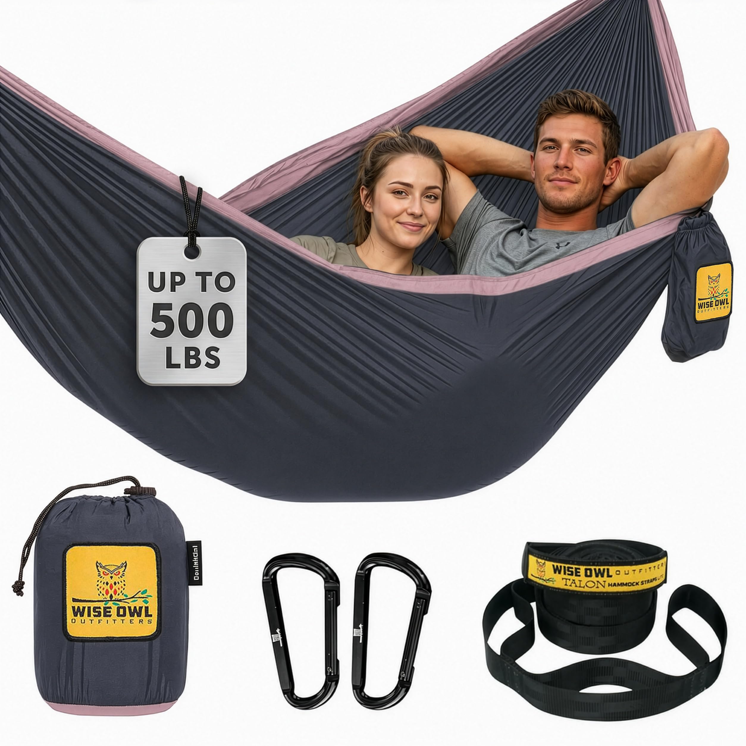 Wise Owl Outfitters Camping Hammock – 500lbs Portable Hammock with Tree Straps - Travel, Backpacking, Hiking, Outdoors Camping Gear - Single or Double