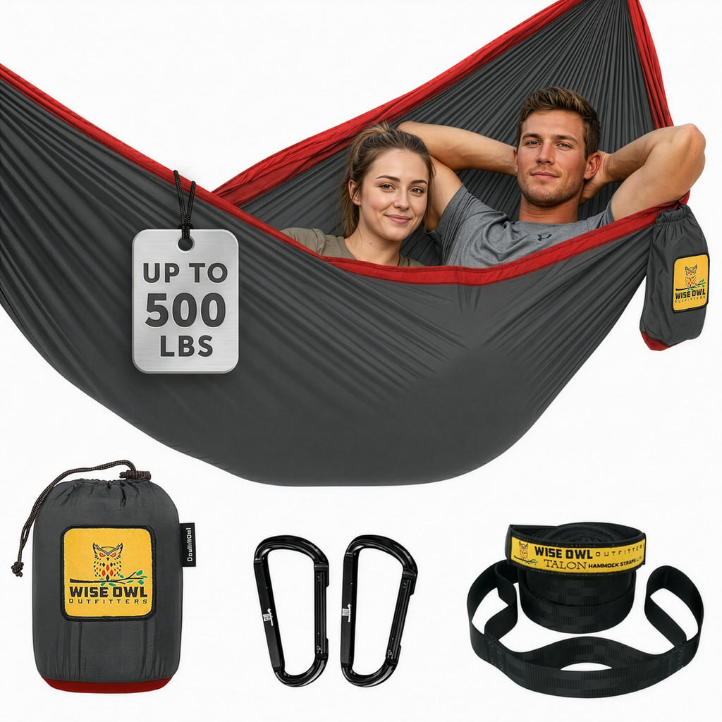 Wise Owl Outfitters Camping Hammock – 500lbs Portable Hammock with Tree Straps - Travel, Backpacking, Hiking, Outdoors Camping Gear - Single or Double