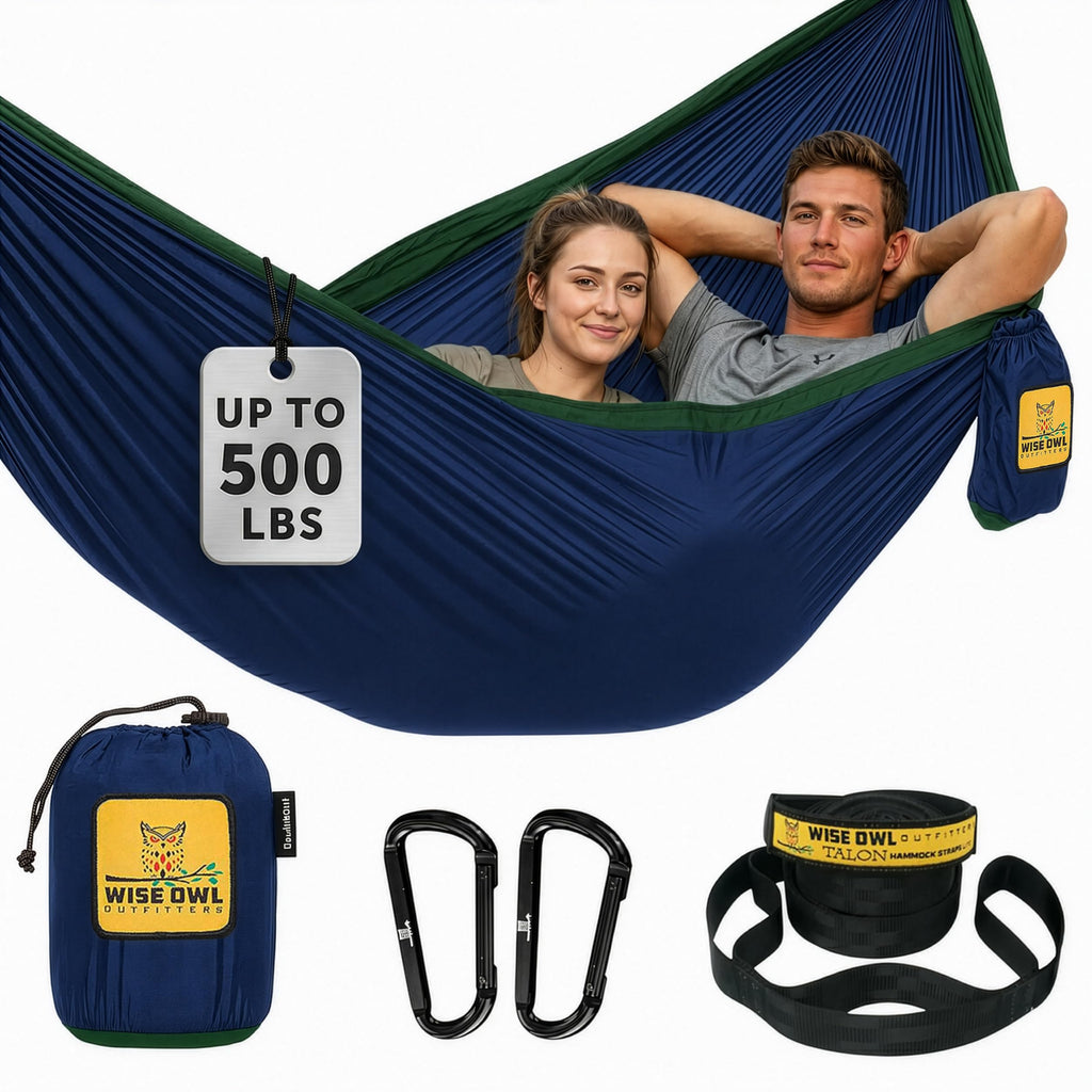 Wise Owl Outfitters Camping Hammock – 500lbs Portable Hammock with Tree Straps - Travel, Backpacking, Hiking, Outdoors Camping Gear - Single or Double