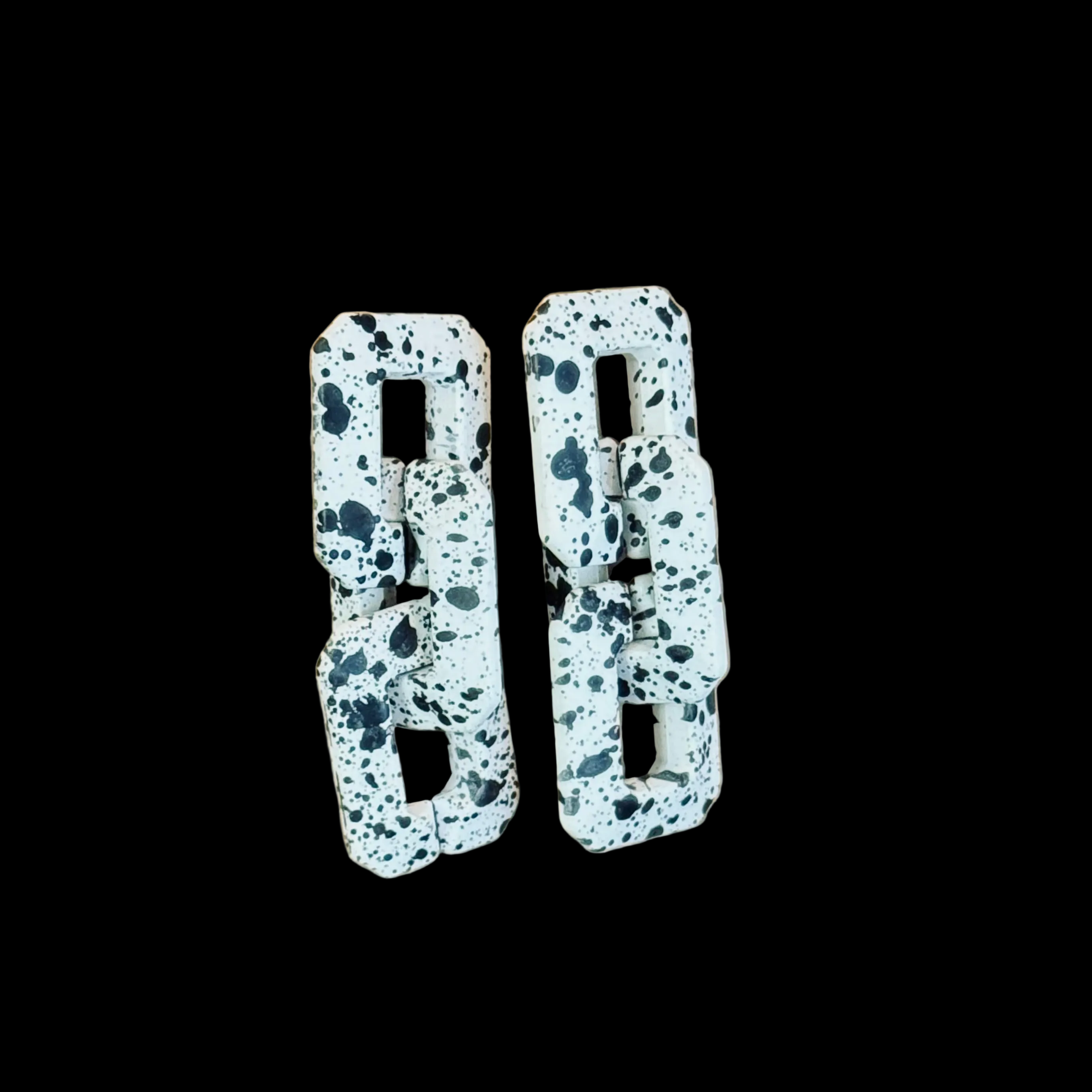 Retro Monochrome Geometric Link Statement Earrings – Dalmatian Speckle Matte Finish