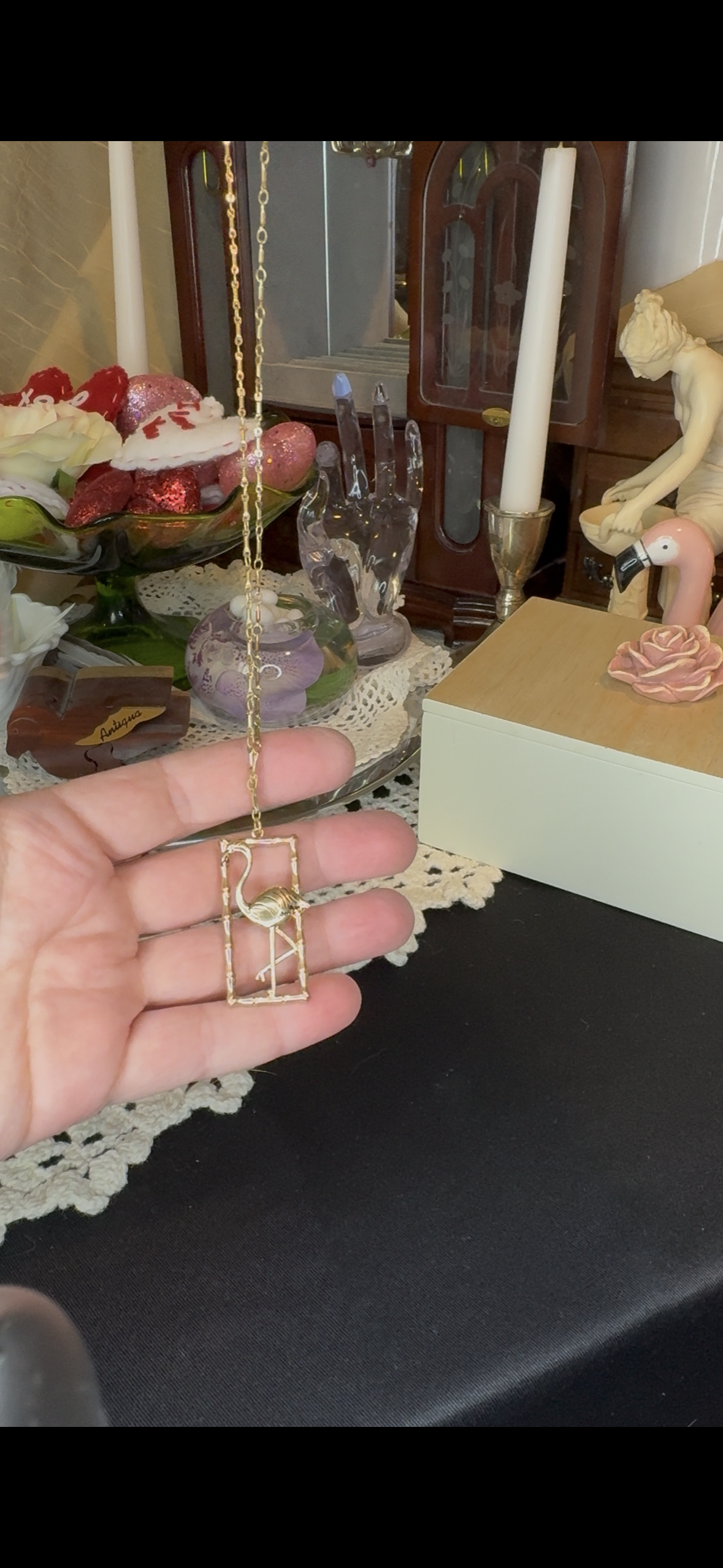Canvas Style Gold Tone Flamingo Bamboo Frame Pendant Necklace: Tropical Chic
