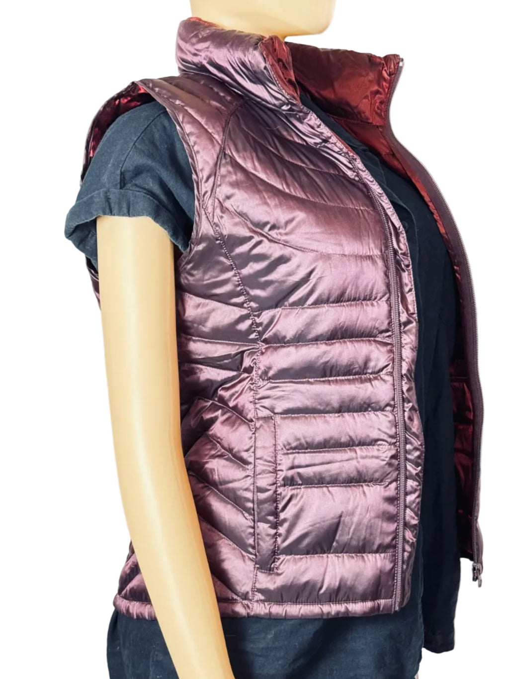 Bernardo Goose Down Quilted Puffer Vest Women's S Purple Pre-Owned Excellent