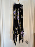 Madeline & Monroe Floral Hanker-chief Hem MaxiSkirt Black Purple Yellow Smocked Skirt