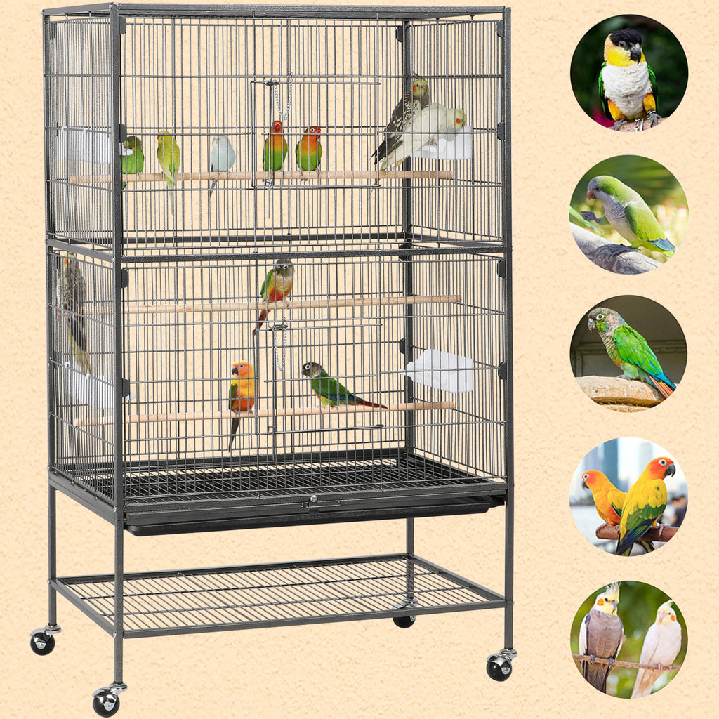 Yaheetech Wrought Steel Standing Large Flight King Bird Cage for Cockatiels African Grey Quaker Amazon Sun Parakeets Green Cheek Conures Pigeons Parrot Bird Cage Birdcage with Stand