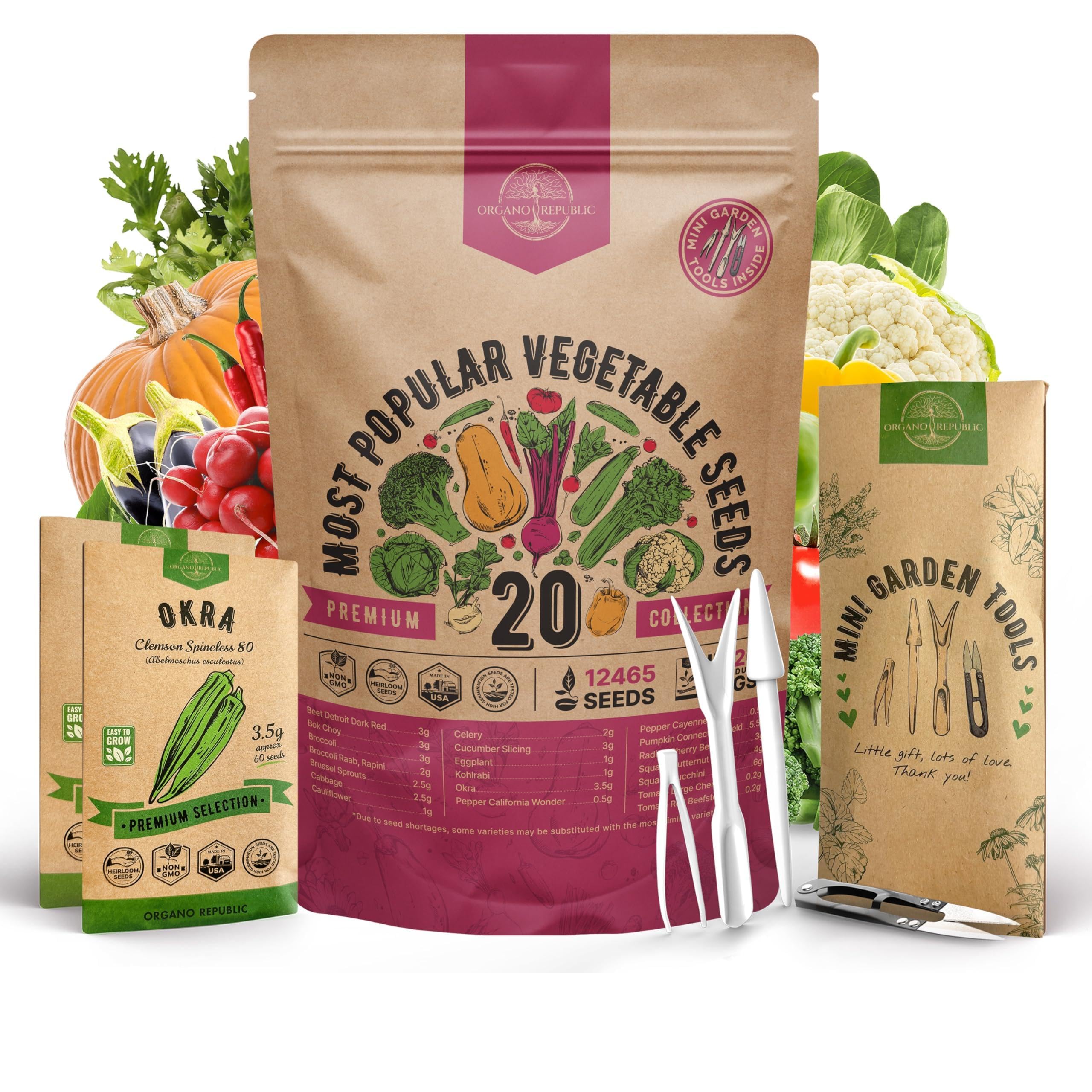Vegetable Seeds Variety Pack - Non-GMO Heirloom Seeds for Planting Vegetables and Fruits in Individual Seed Packets, Garden Seed for Hydroponic, Indoor and Outdoors Gardening