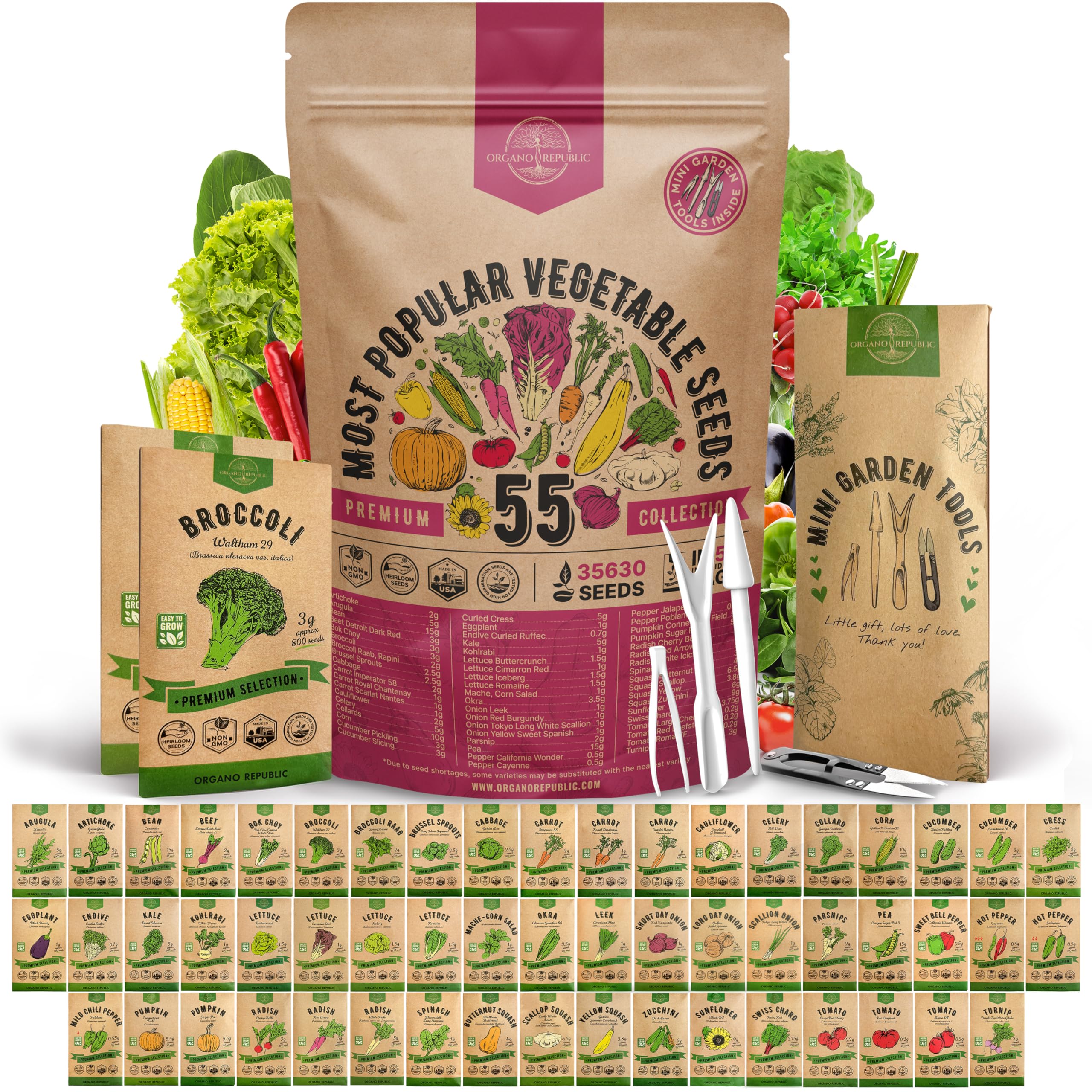 Vegetable Seeds Variety Pack - Non-GMO Heirloom Seeds for Planting Vegetables and Fruits in Individual Seed Packets, Garden Seed for Hydroponic, Indoor and Outdoors Gardening