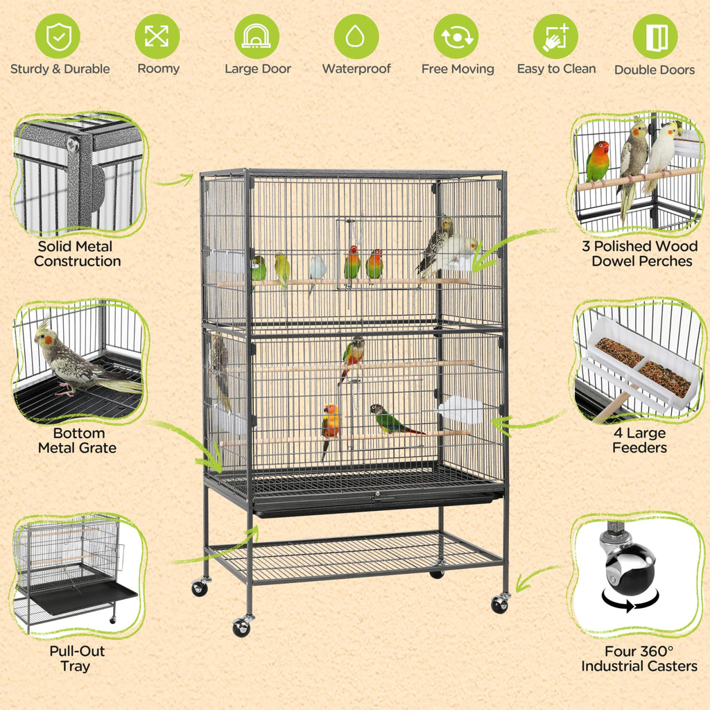 Yaheetech Wrought Steel Standing Large Flight King Bird Cage for Cockatiels African Grey Quaker Amazon Sun Parakeets Green Cheek Conures Pigeons Parrot Bird Cage Birdcage with Stand