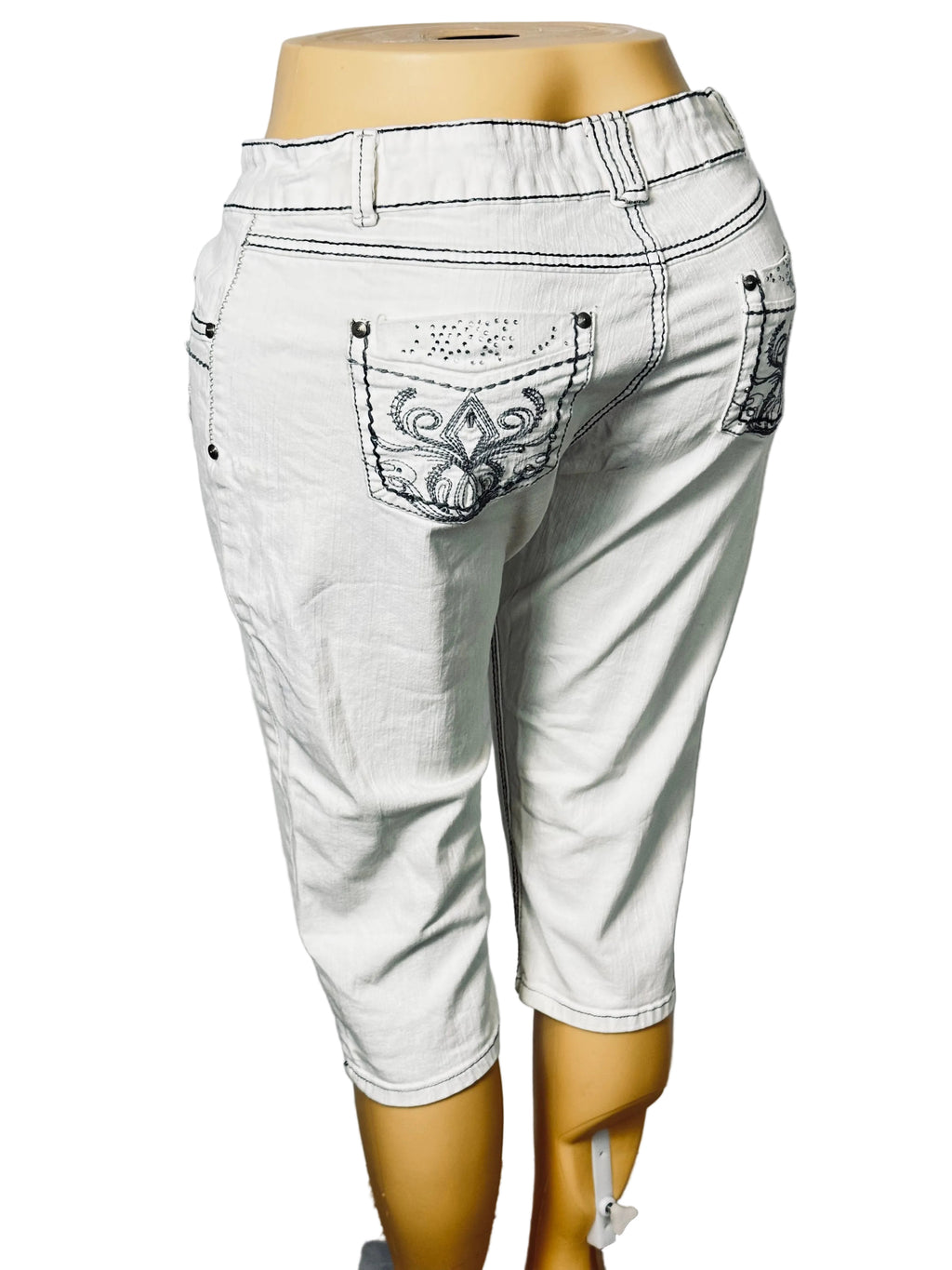 Vintage Y2K Jane Doe White Embellished Denim Capri Jean Stretch Pants Women's 13 Pre Owned