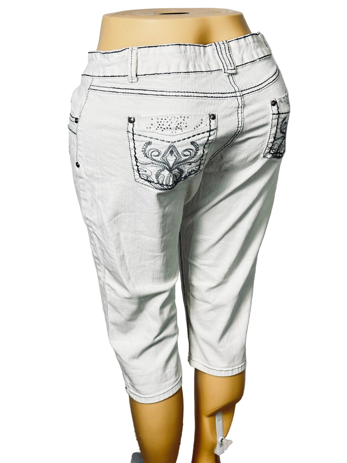 Vintage Y2K Jane Doe White Embellished Denim Capri Jean Stretch Pants Women's 13 Pre Owned