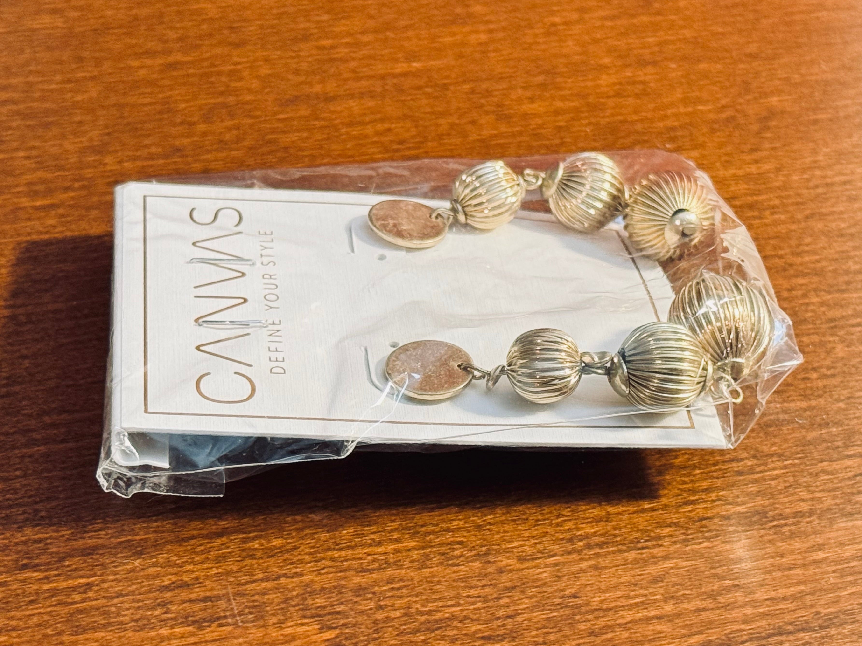 CANVAS Jewelry Gold Two-Tiered Fluted Mellon Bead Drop Earrings | New In Pack